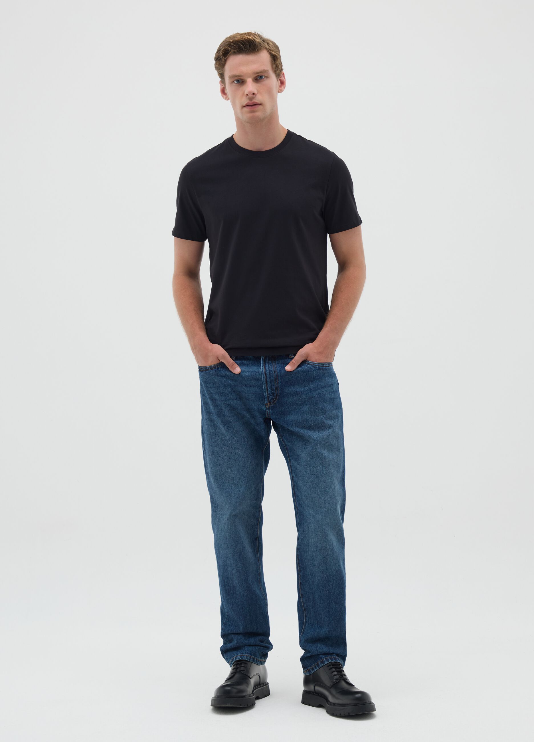 Regular fit blue pure cotton jeans