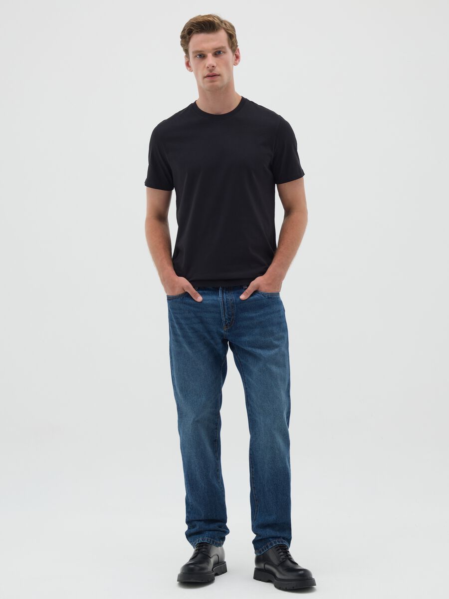 Regular fit blue pure cotton jeans_0