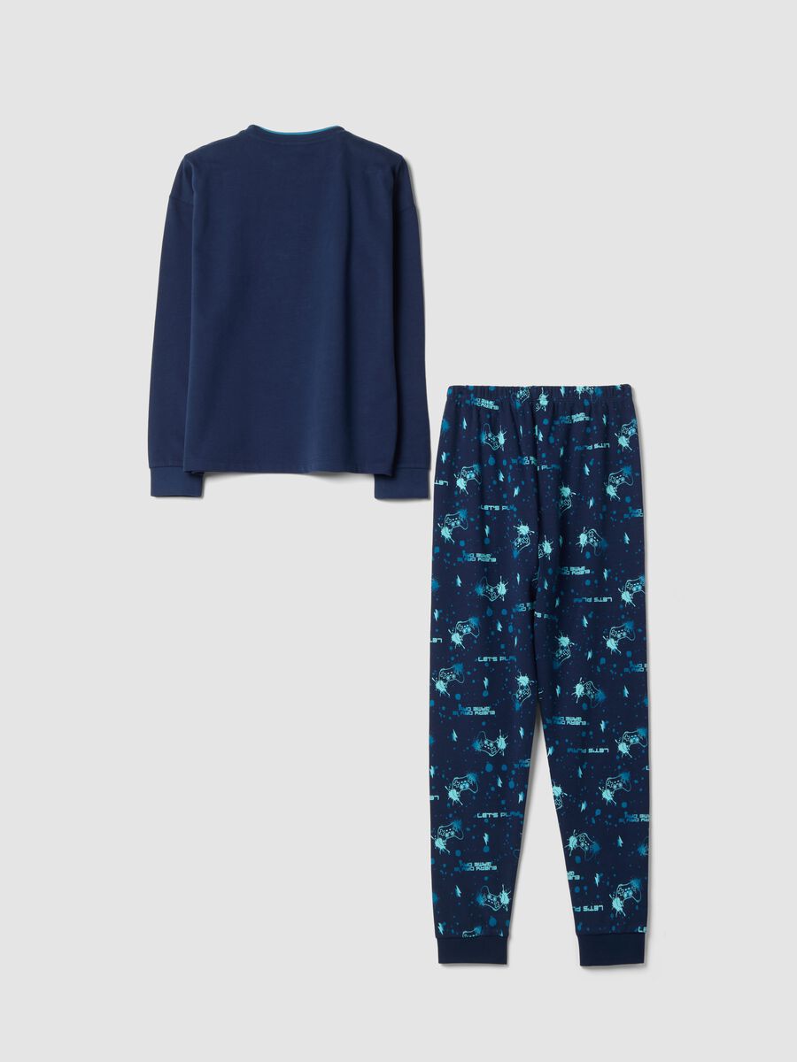 Navy blue organic cotton crew-neck pyjamas_1