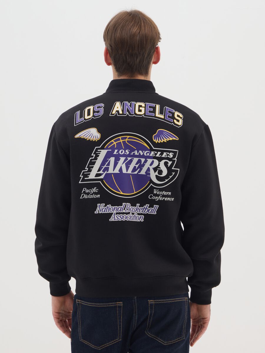 Black cotton-blend bomber jacket with Los Angeles Lakers prints_2