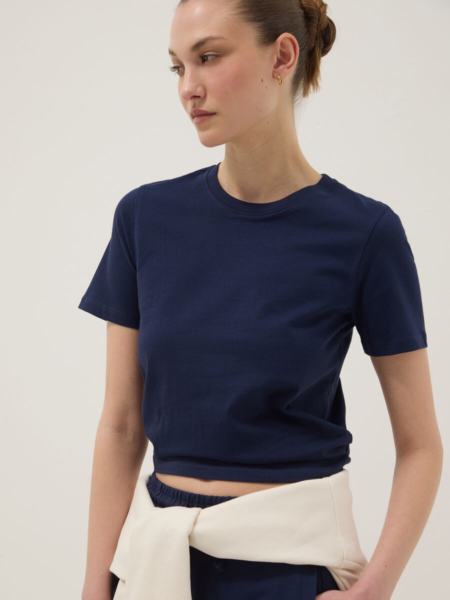 Blue pure cotton short-sleeve T-shirt, regular fit_0