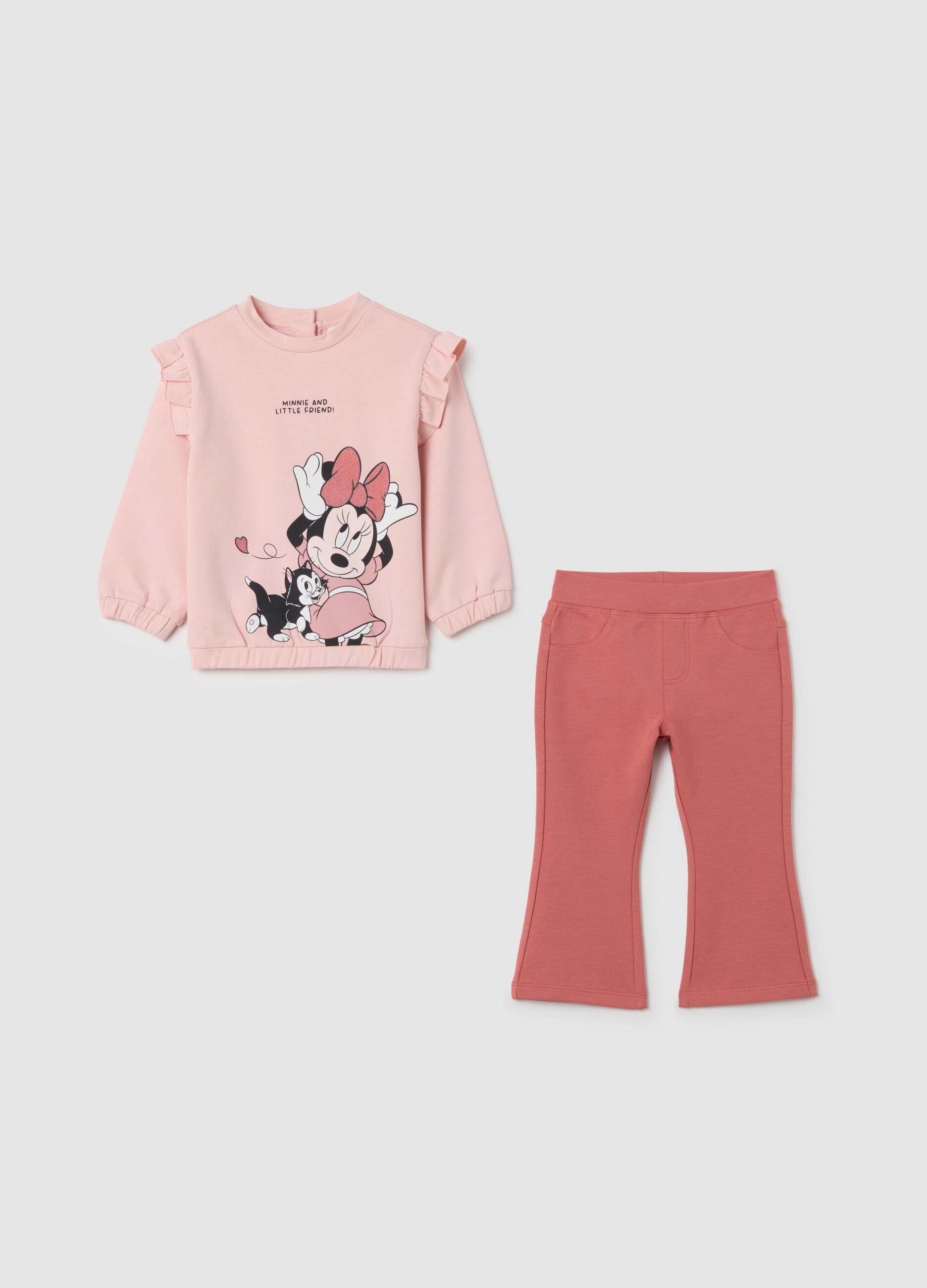 Completo da bambina in cotone elasticizzato rosa