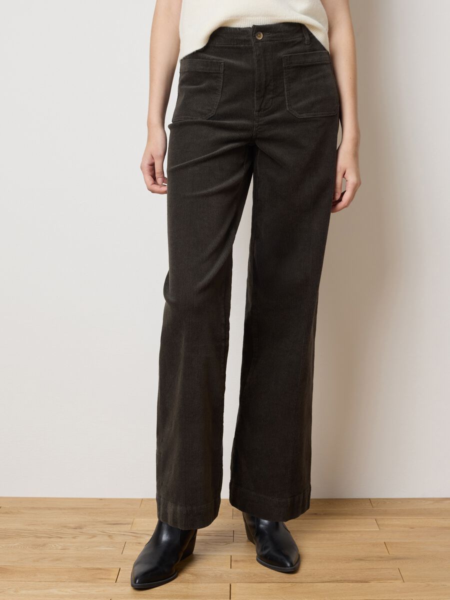 Black stretch cotton velvet trousers regular fit_1