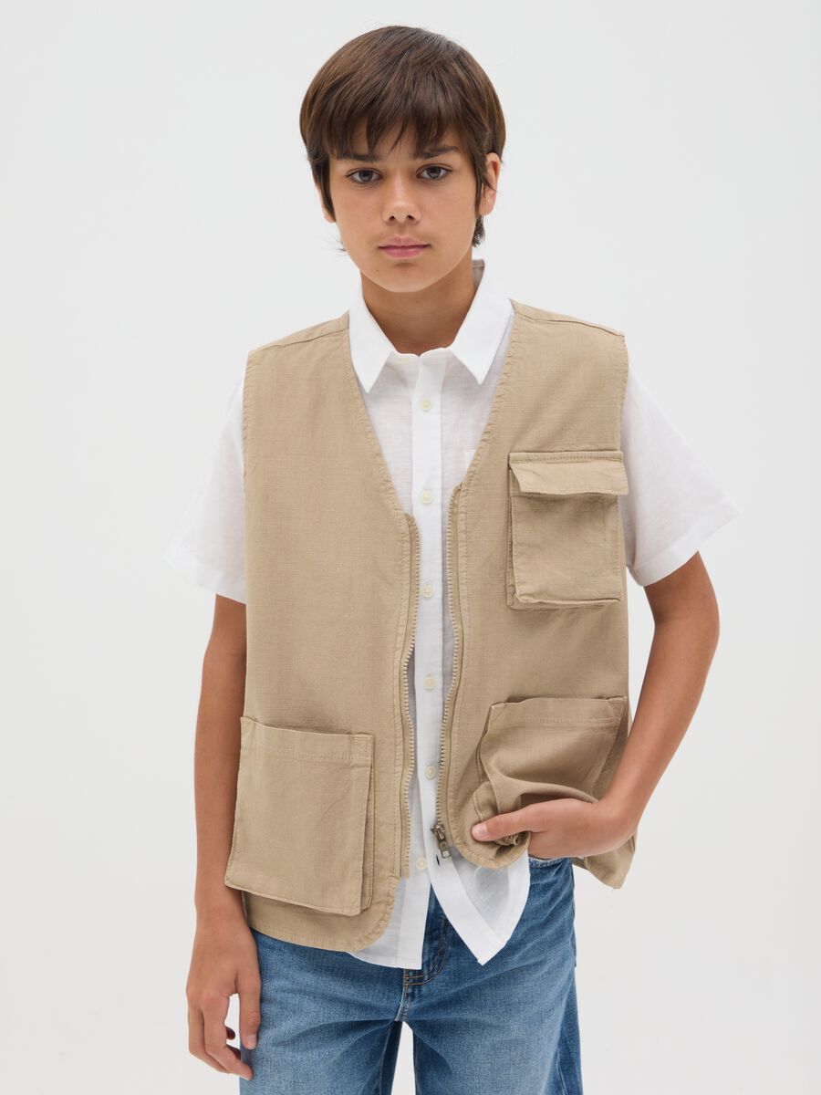 OVS Kids Beige Stretch Cotton Gilet_0