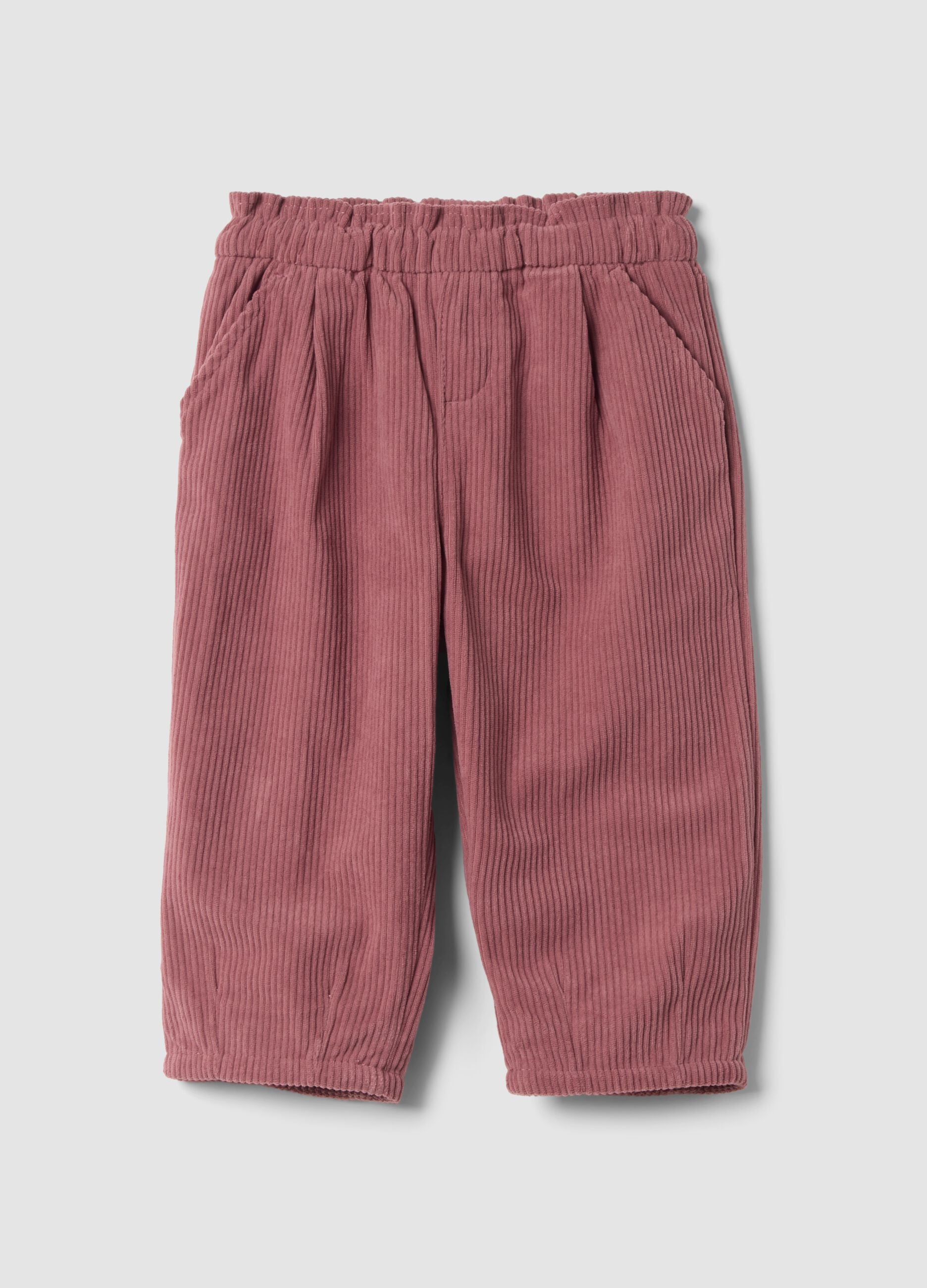 Pantaloni rosa a coste con vita elasticizzata
