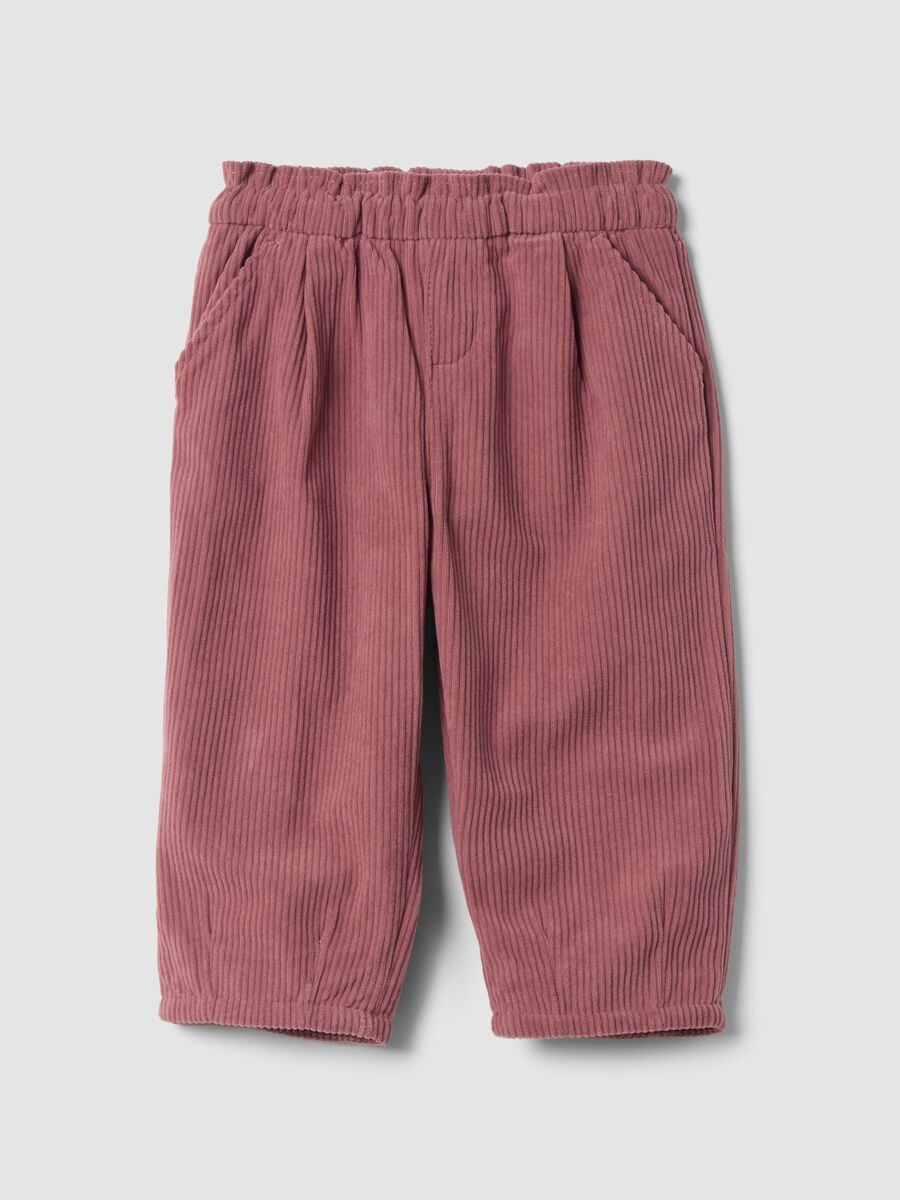 Pantaloni rosa a coste con vita elasticizzata_0