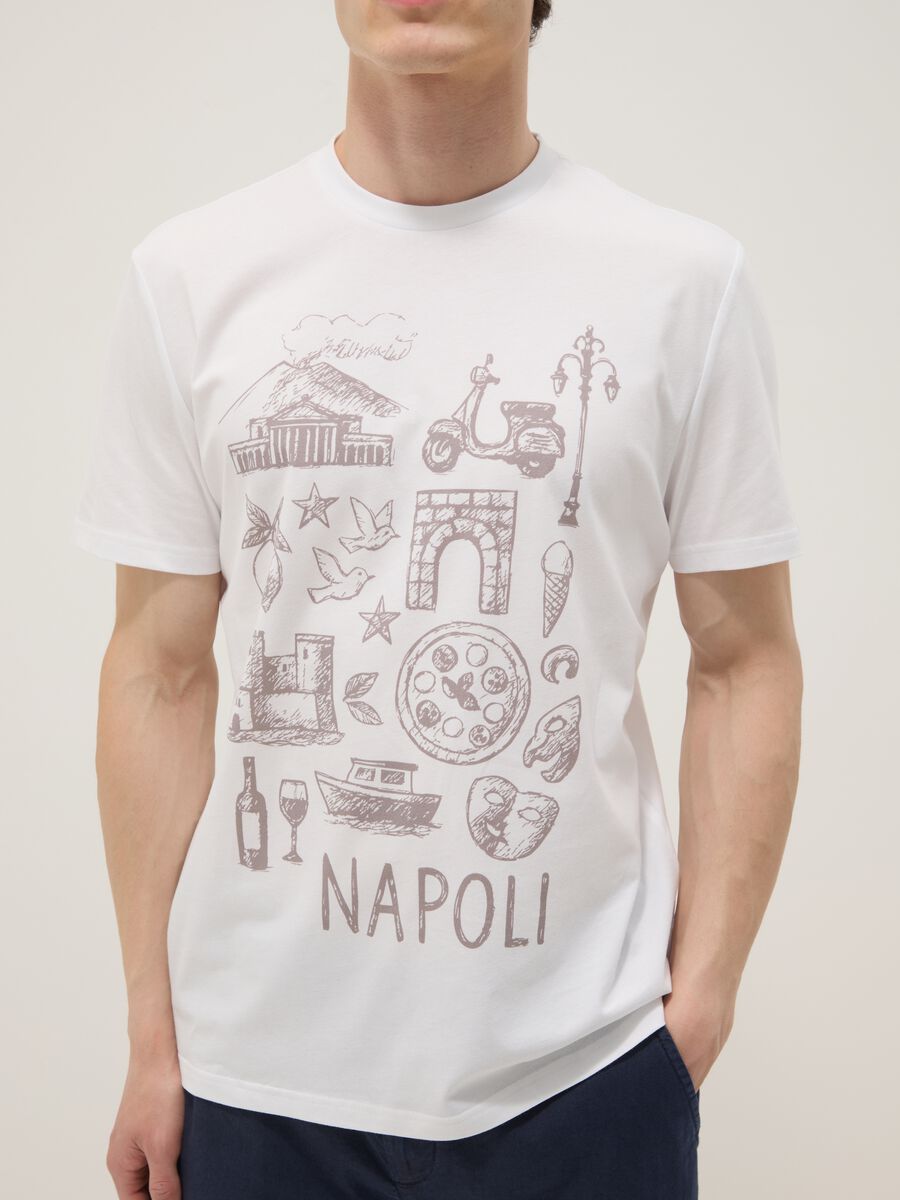 White pure cotton T-shirt with front print, regular fit_2
