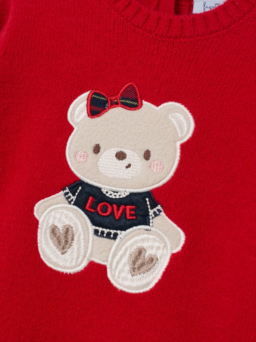 Regular fit red jumper for girls with teddy bear embroidery_2