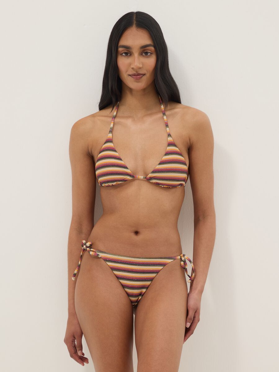 Multicolour striped stretch bikini bottoms_0