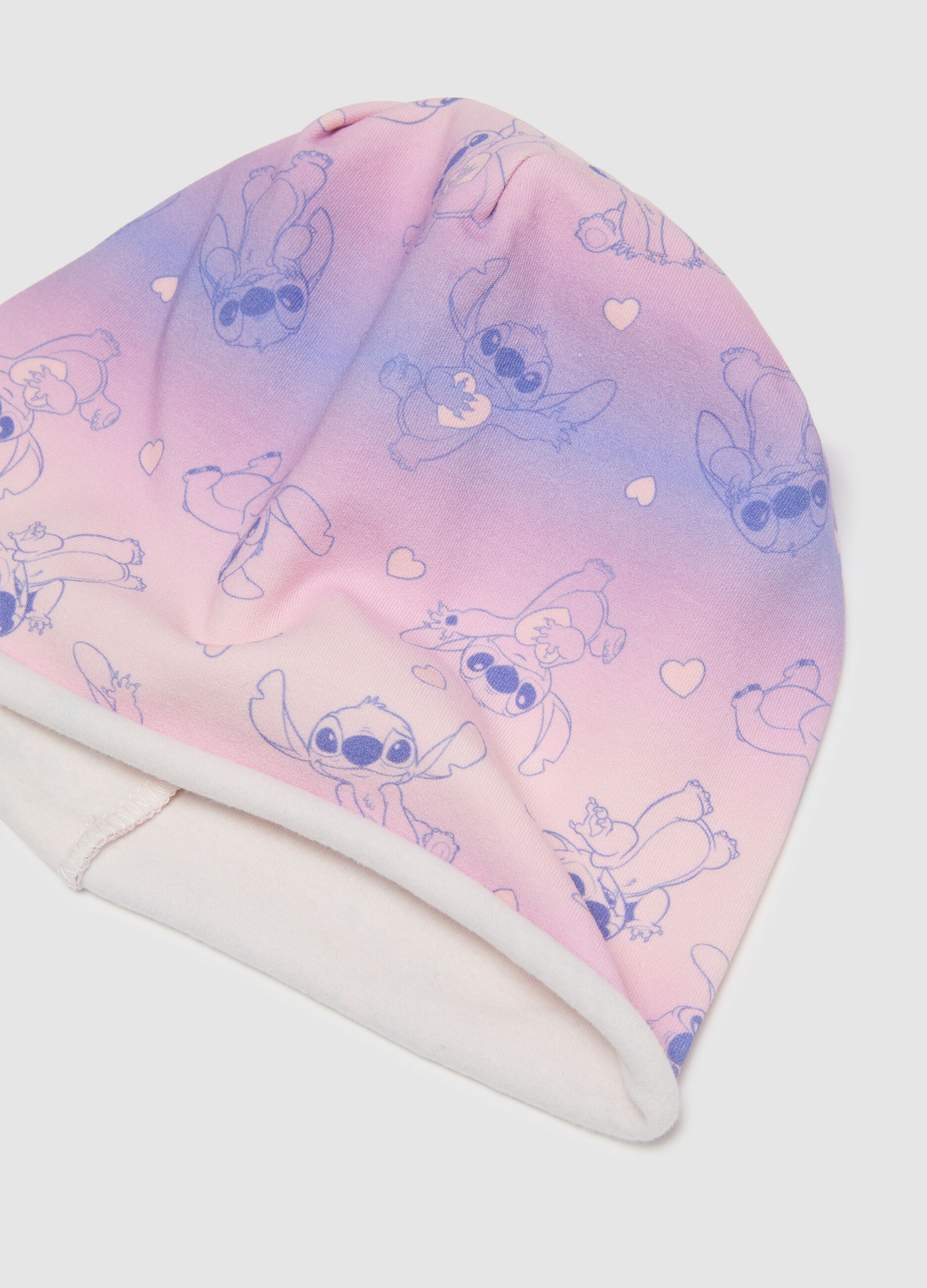 Berretto da ragazze in cotone multicolor elasticizzato con stampa Stitch