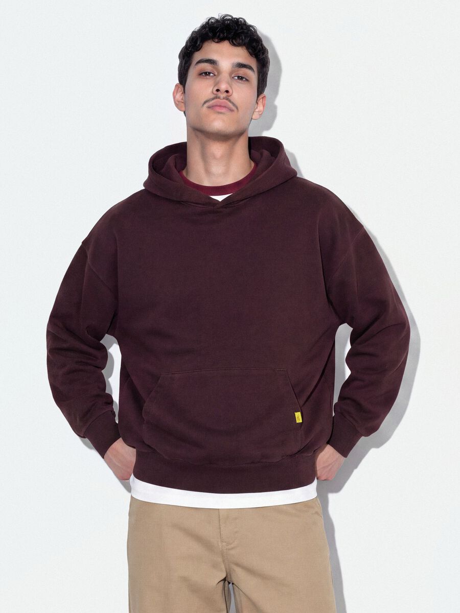 Felpa rossa in puro cotone con cappuccio over fit_0