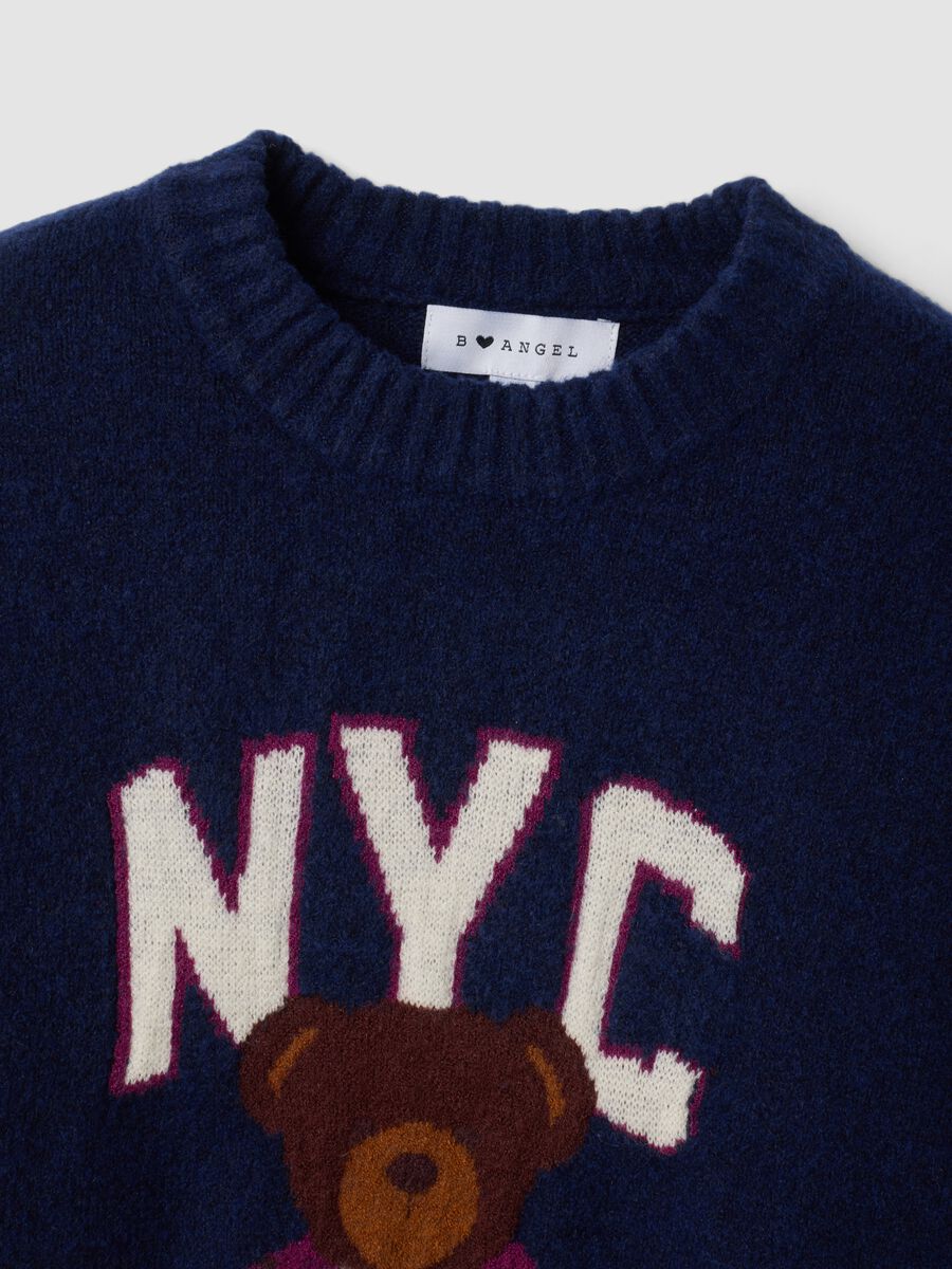 Blue stretch viscose jacquard crew-neck jumper_1