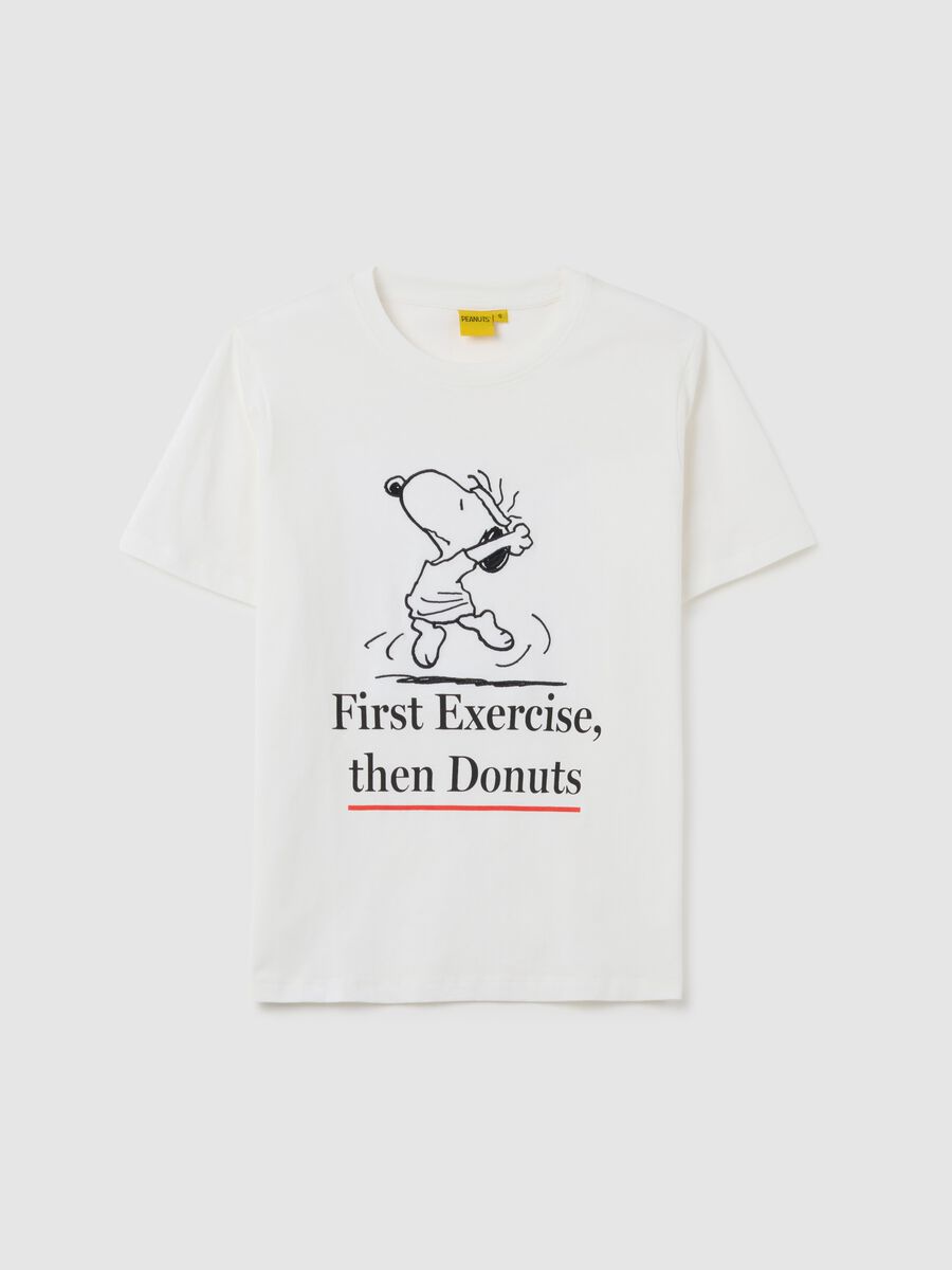 Women's pure cotton white T-shirt relaxed fit with Snoopy print_0