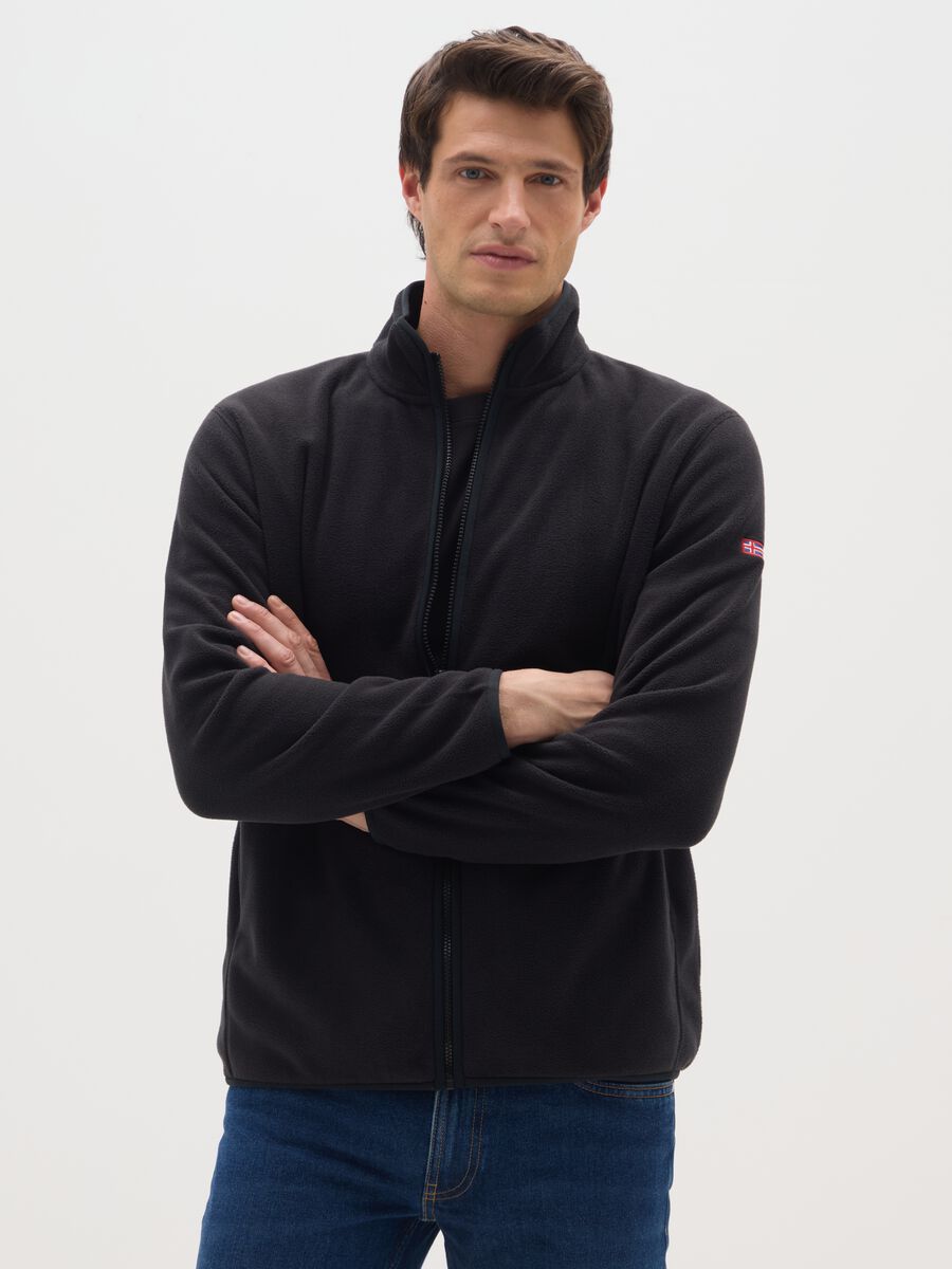 Black fleece regular fit zip jumper_0