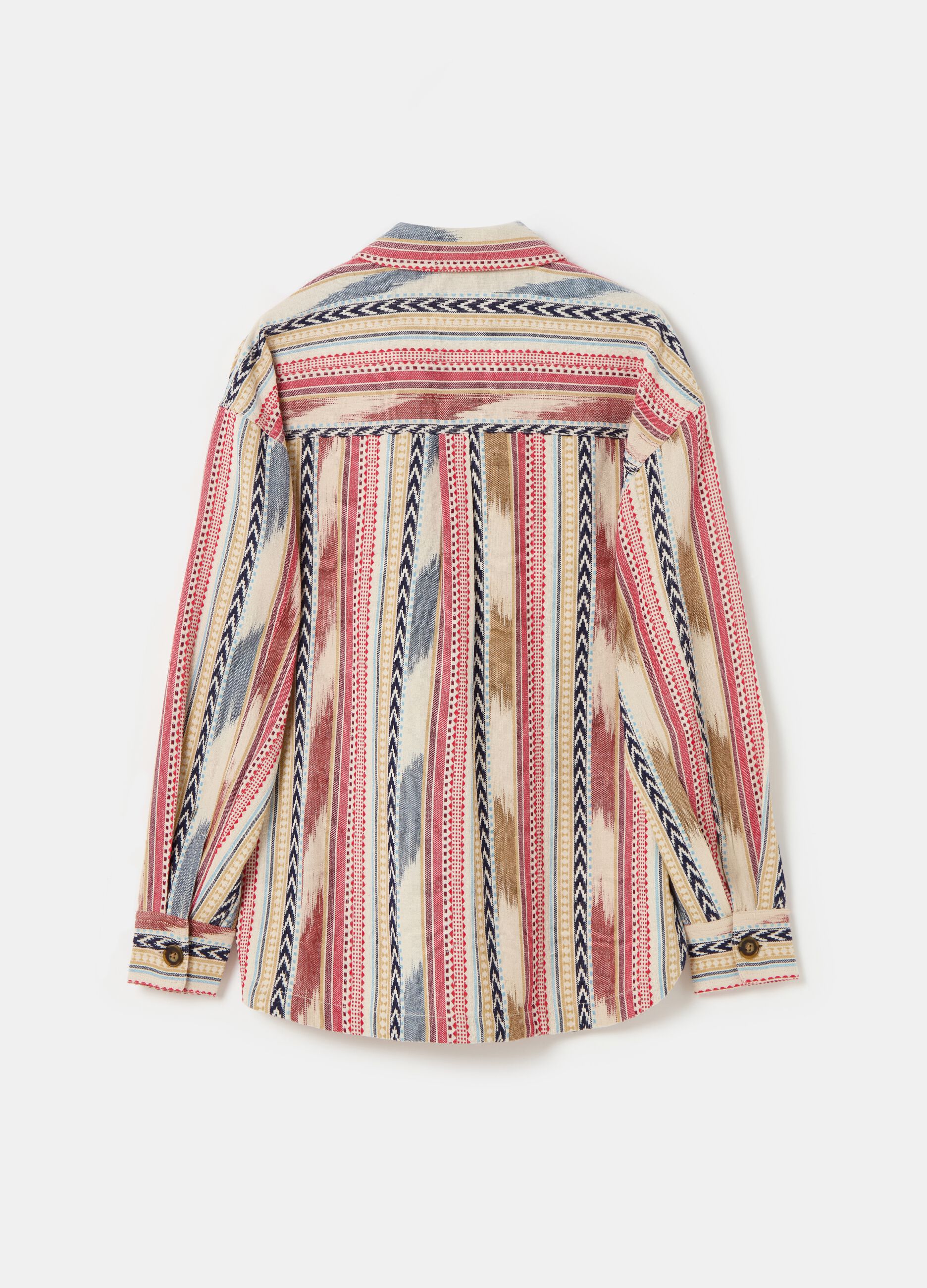 Multicoloured striped shacket with ethnic designs