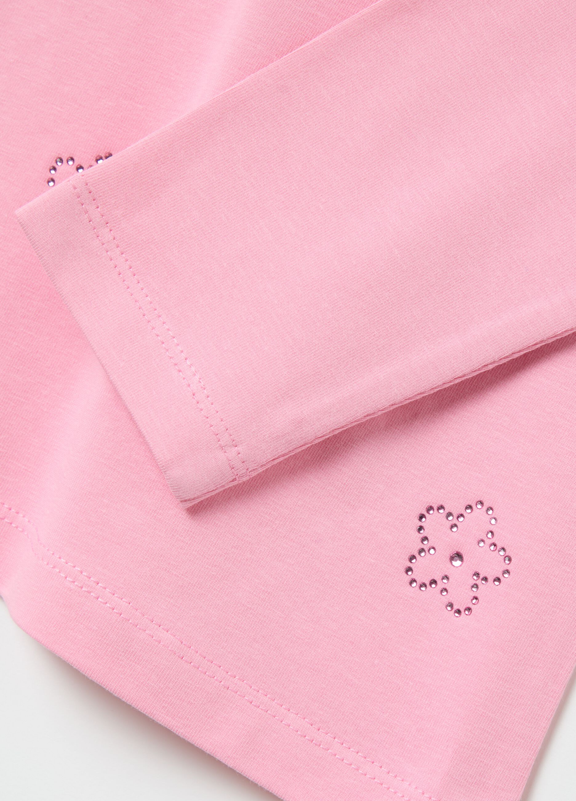 Long-sleeved T-shirt with diamanté flowers