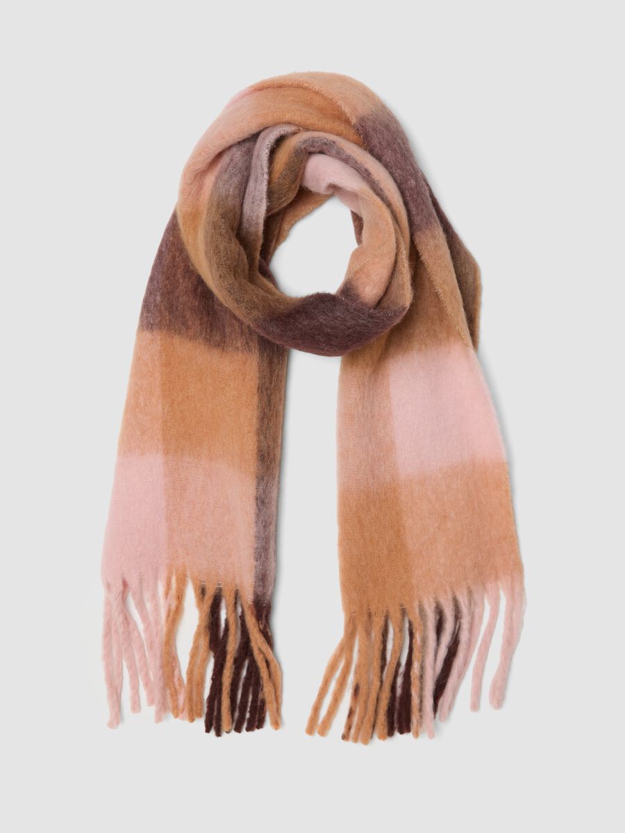 Sciarpa marrone in misto lana e alpaca con frange_0
