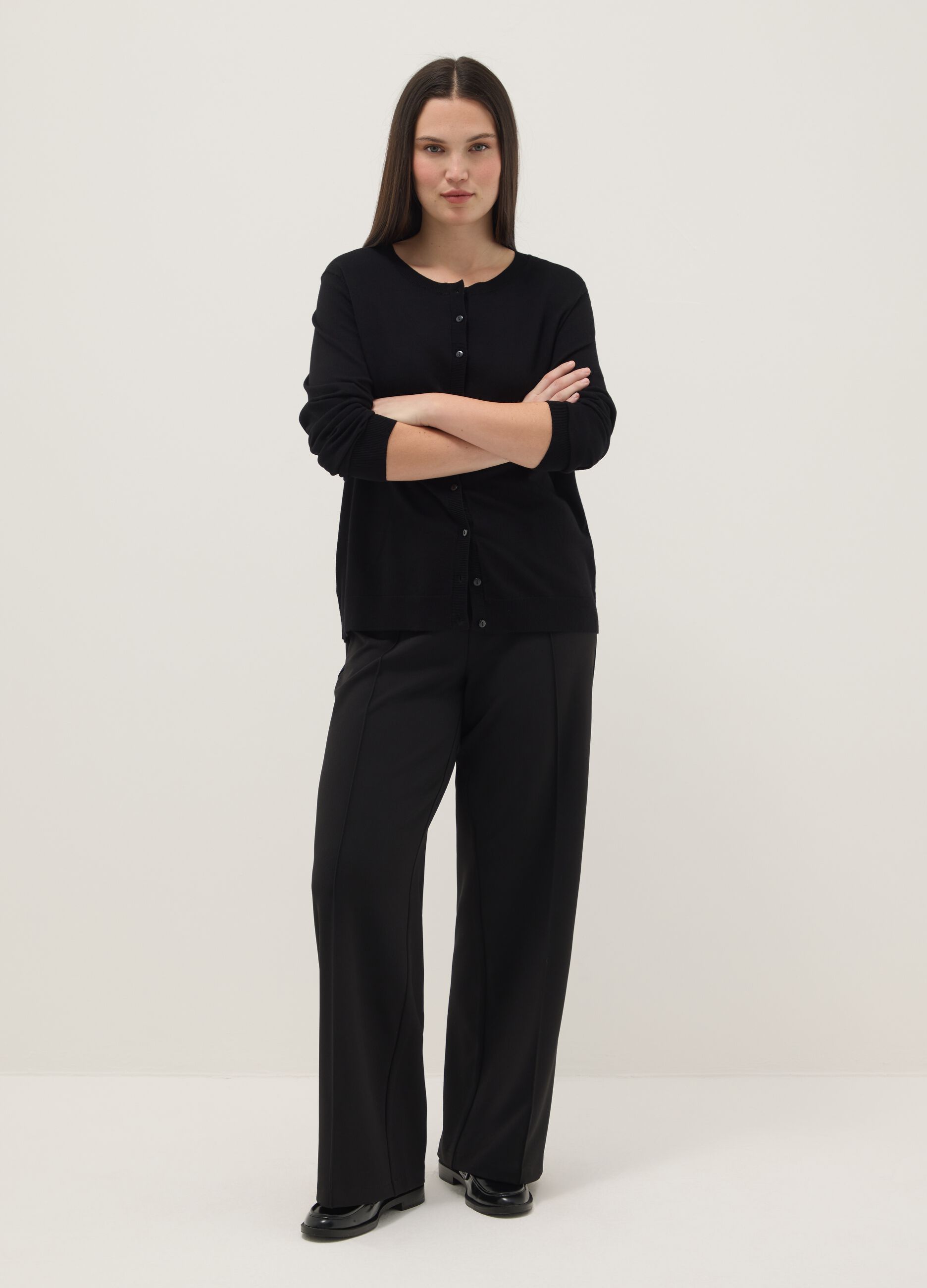 Black viscose blend regular fit cardigan with buttons