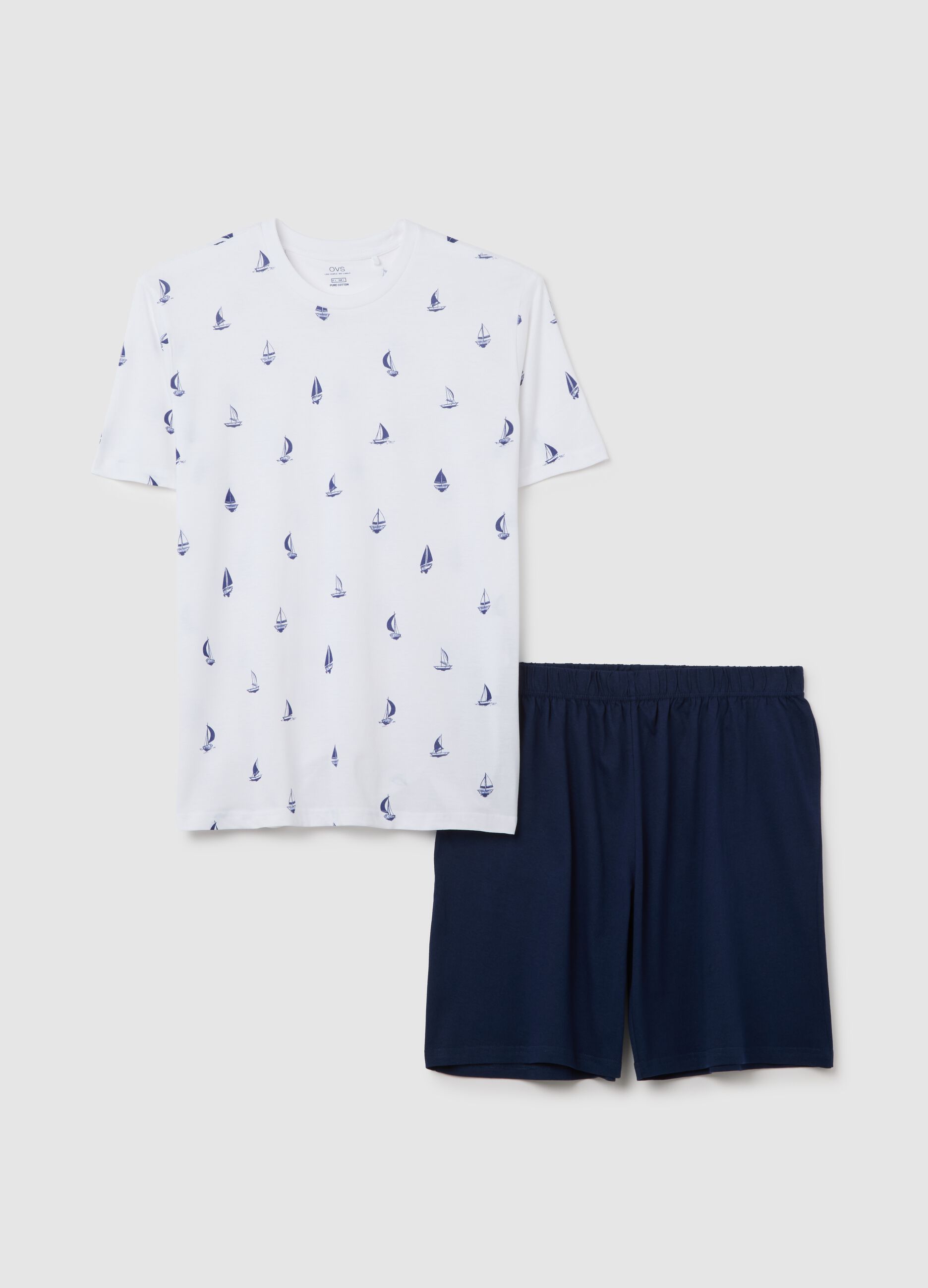 Completo pigiama da uomo in puro cotone bianco regular fit con fantasia