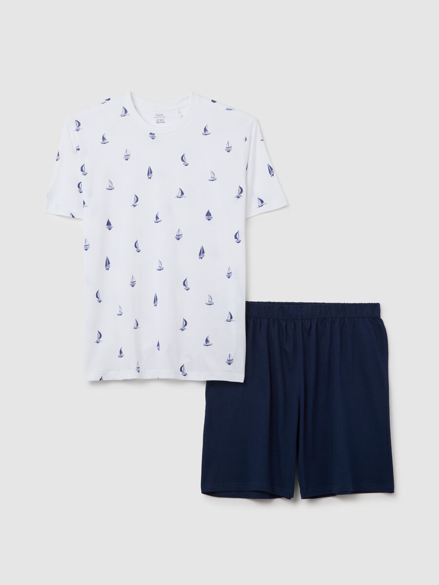 Men's white pure cotton regular fit pyjama set with print_4