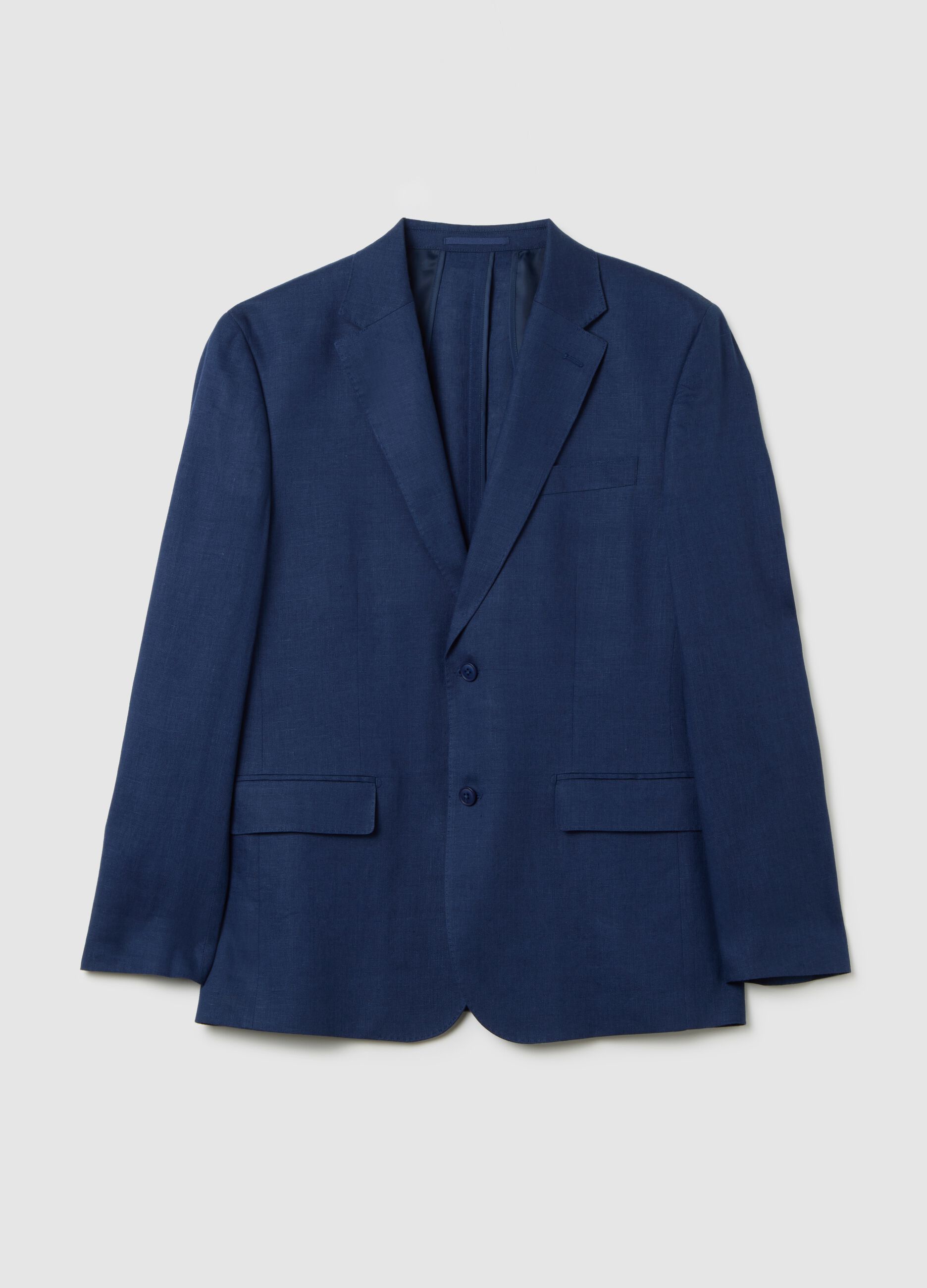 Blazer da uomo in puro lino blu slim fit