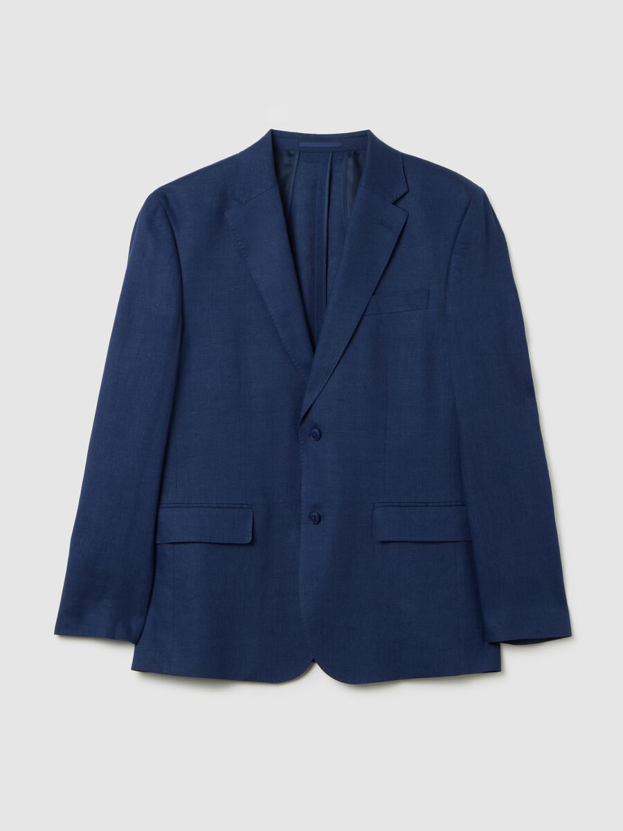 Men's Blazer in Pure Blue Linen Slim Fit_0