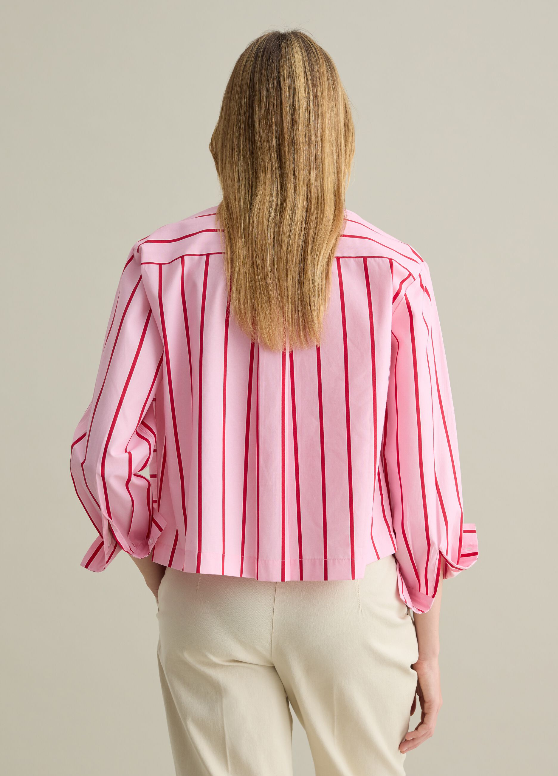 Camicia boxy fit in popeline con fantasia a righe rosa