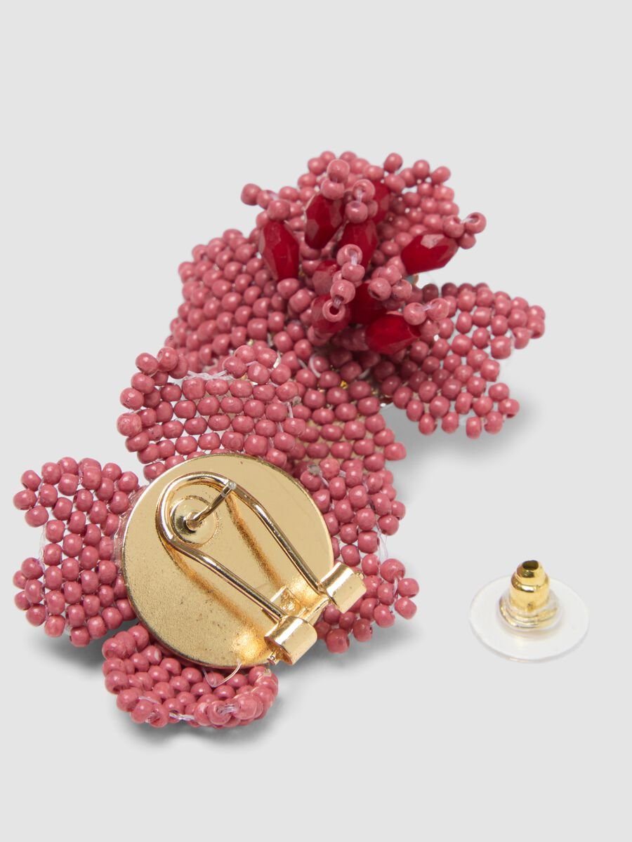 Pink and Red Earrings with Flower-Shaped Glass Beads_2