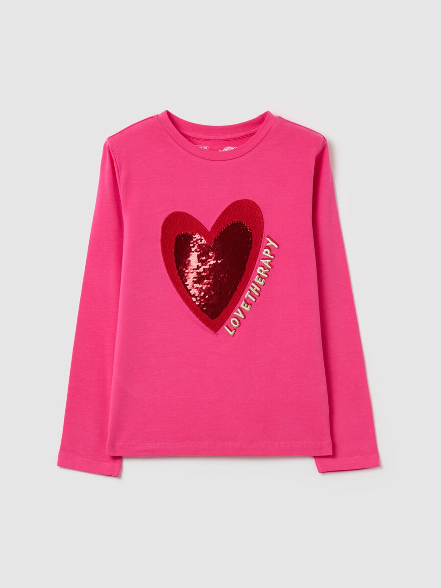 T-shirt with sequins and heart embroidery_0