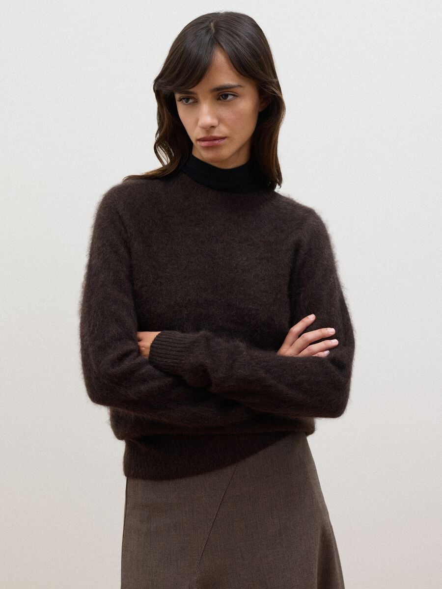 Maglia girocollo marrone in misto lana e cashmere over fit_2