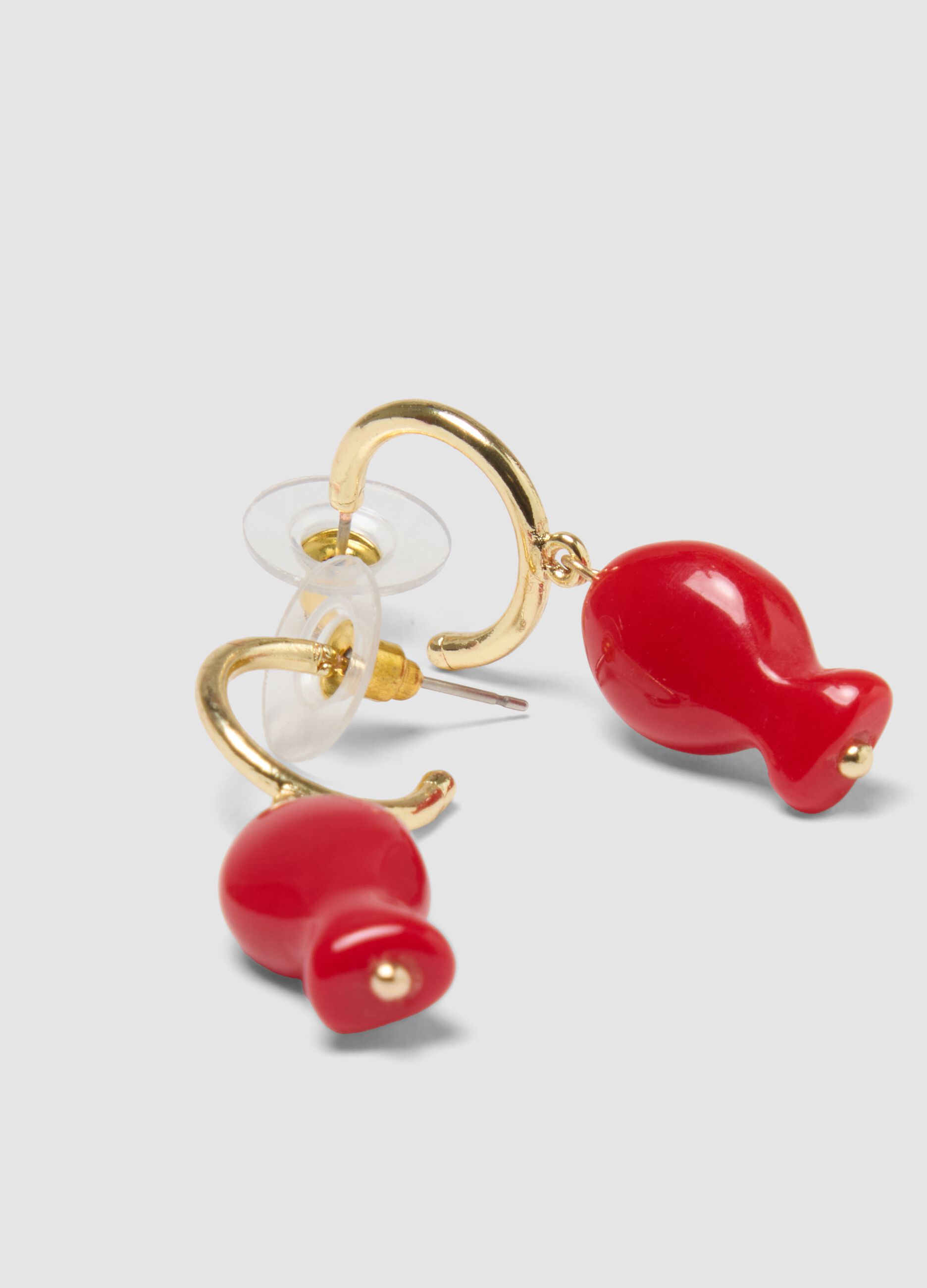 Red resin fish pendant earrings