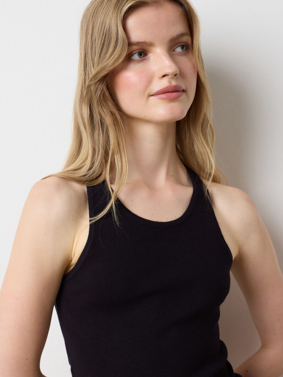 Women's black viscose blend fitted tank top_1