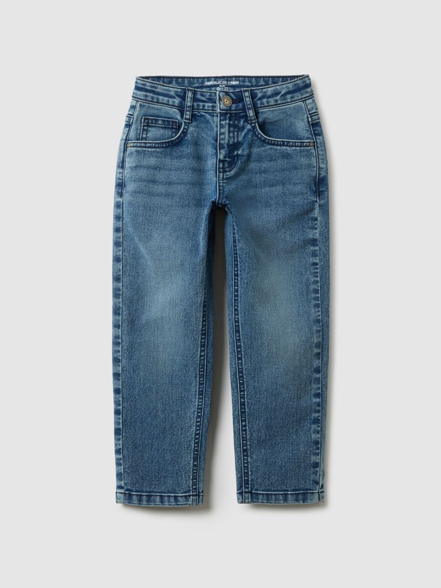 Jeans in denim elasticizzato blu slim fit per bambino_0