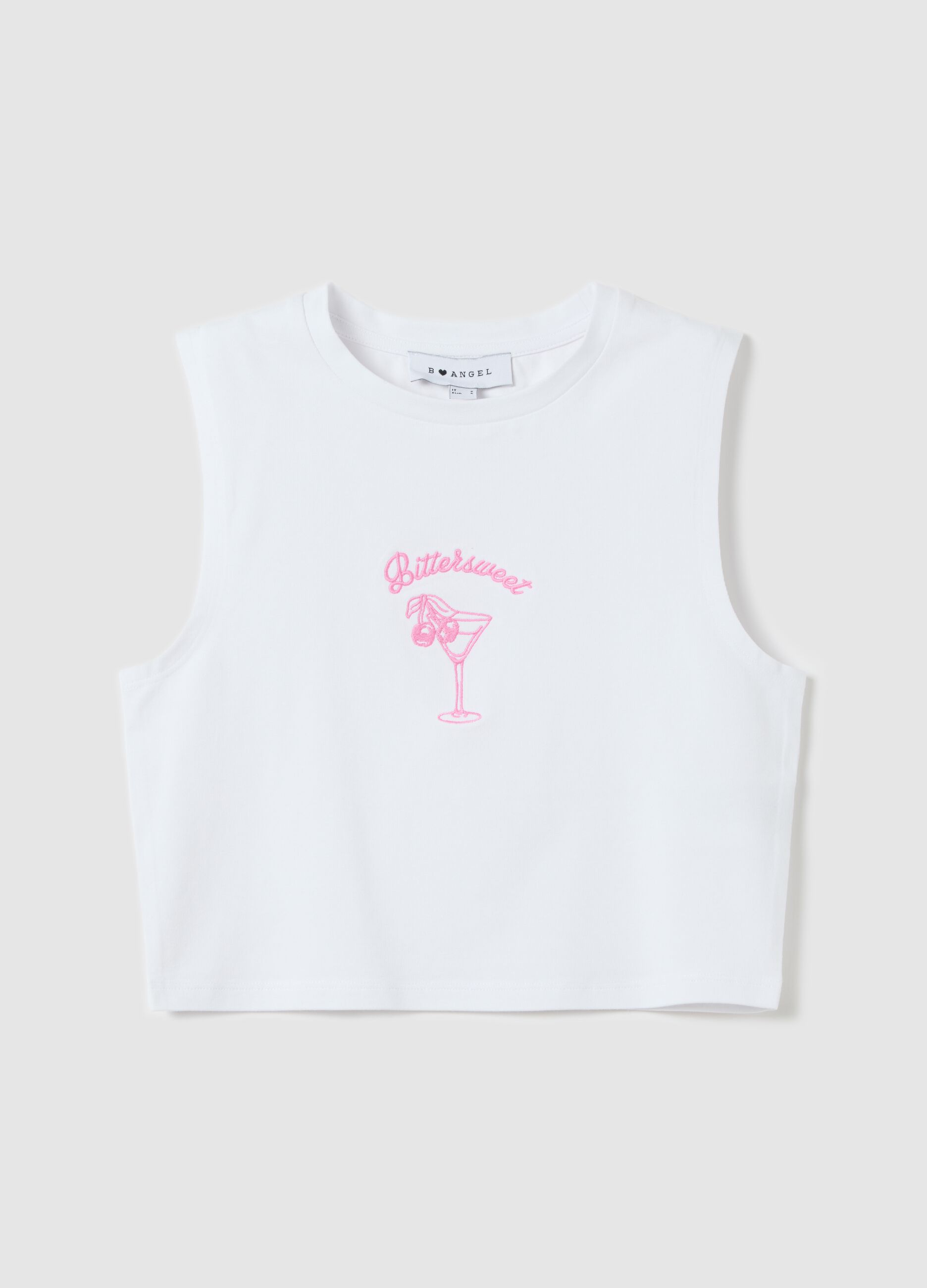 White cropped tank top with embroidery