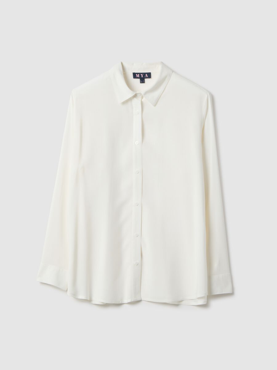 Camicia in pura viscosa bianca regular fit_0