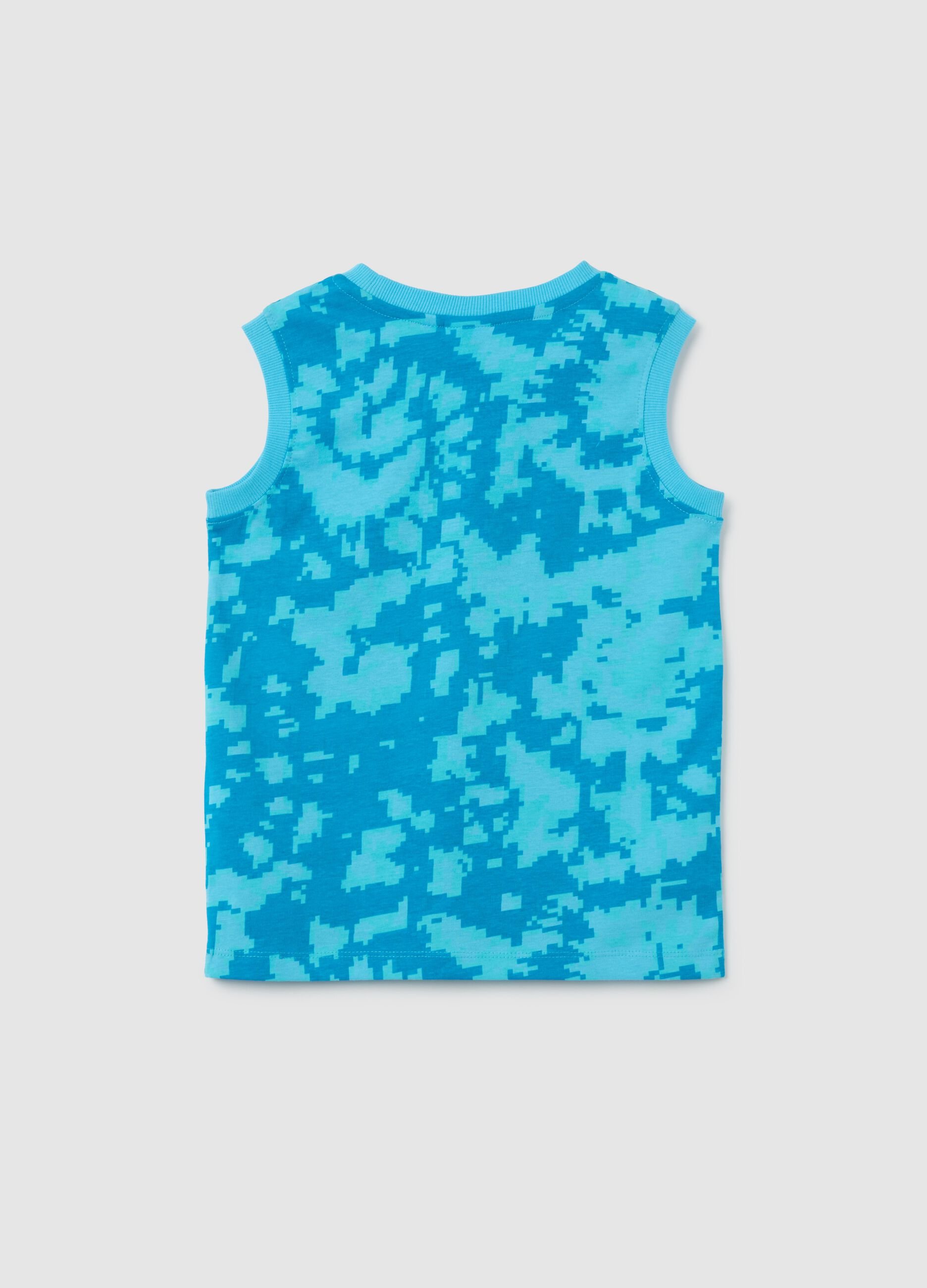 Maglia smanicata da bambino in puro cotone azzurra con stampa Minecraft