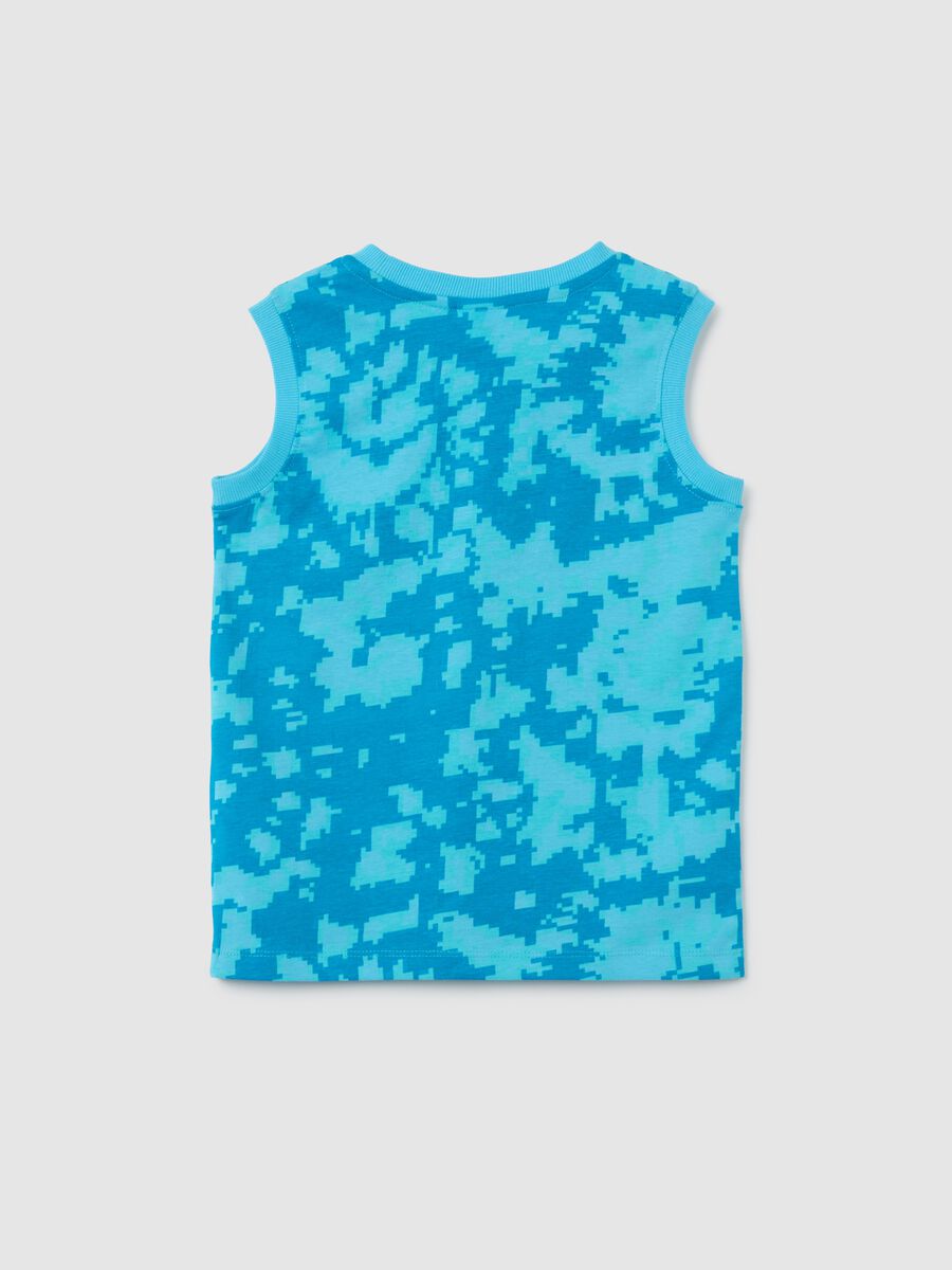 Children's sleeveless shirt in sky blue pure cotton with Minecraft print_1