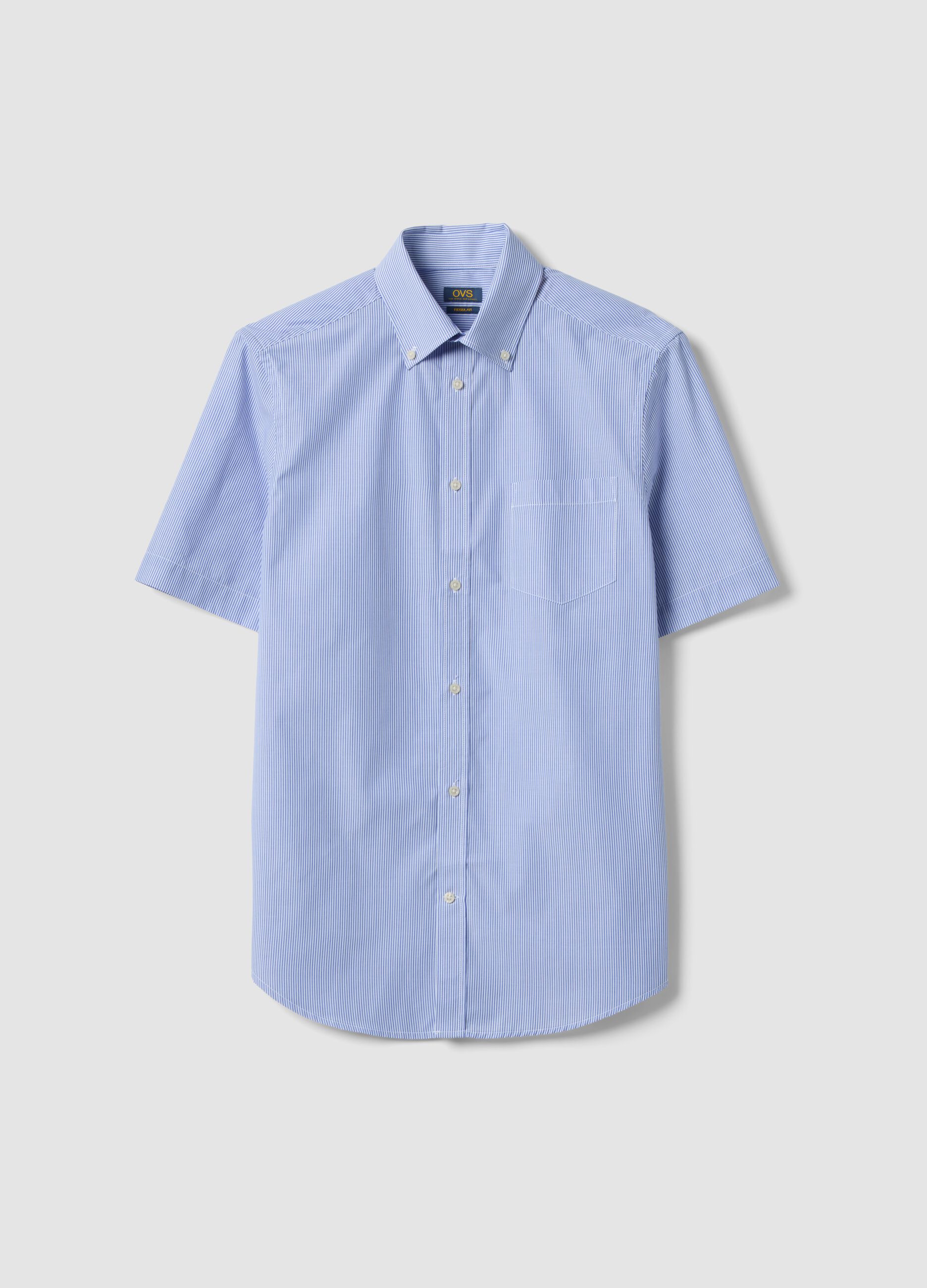 Light blue striped short-sleeve regular-fit shirt