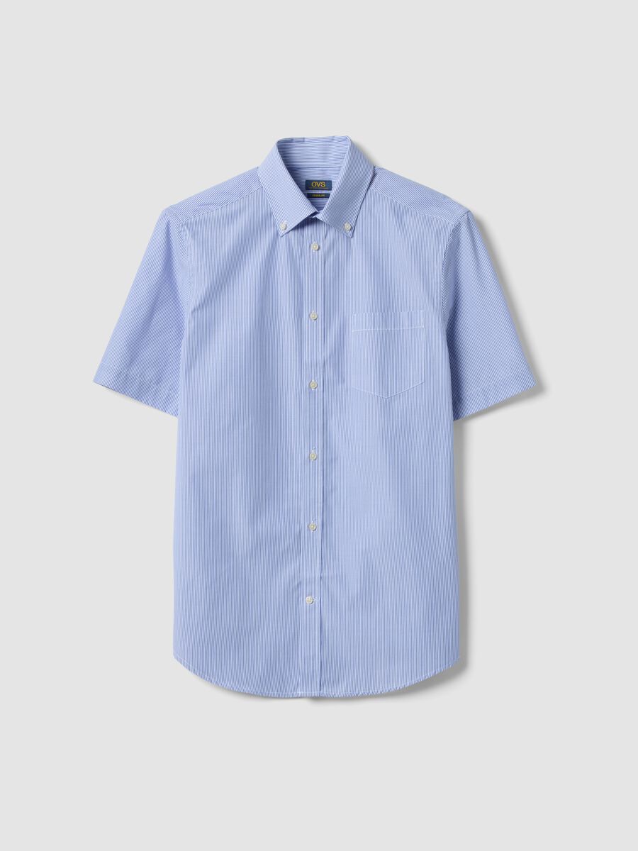 Camicia azzurra a righe a maniche corte regular fit_0