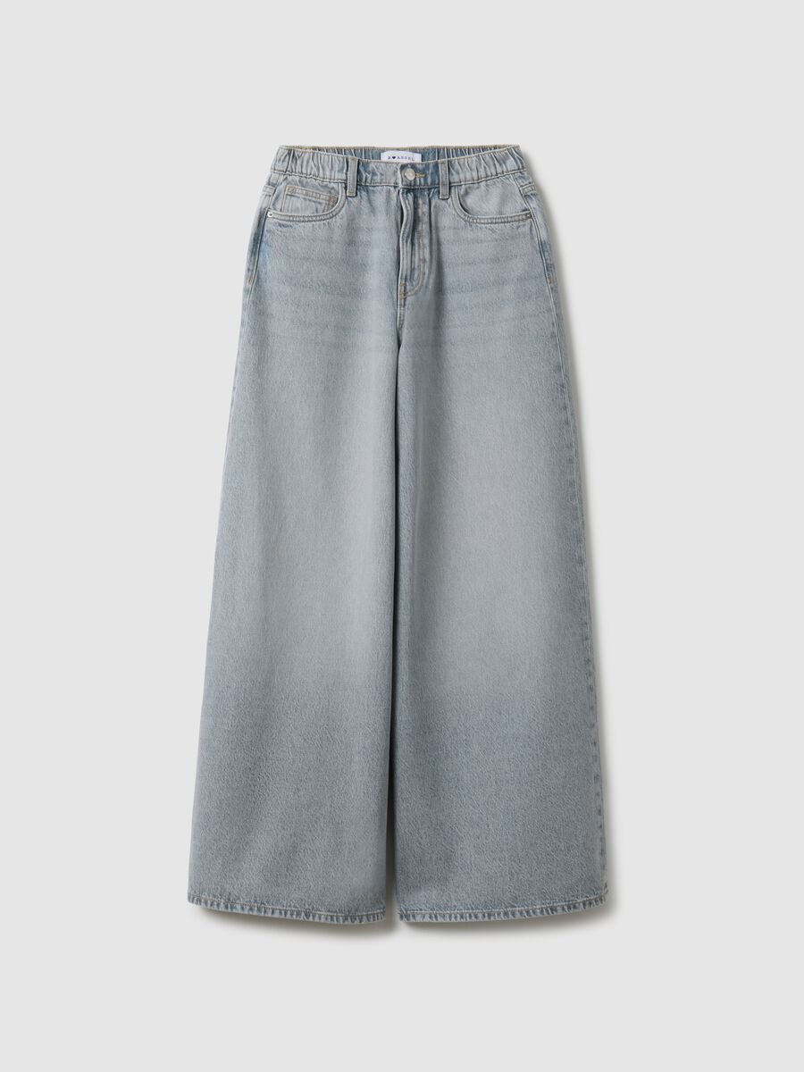 Pure grey denim cotton wide leg jeans_4