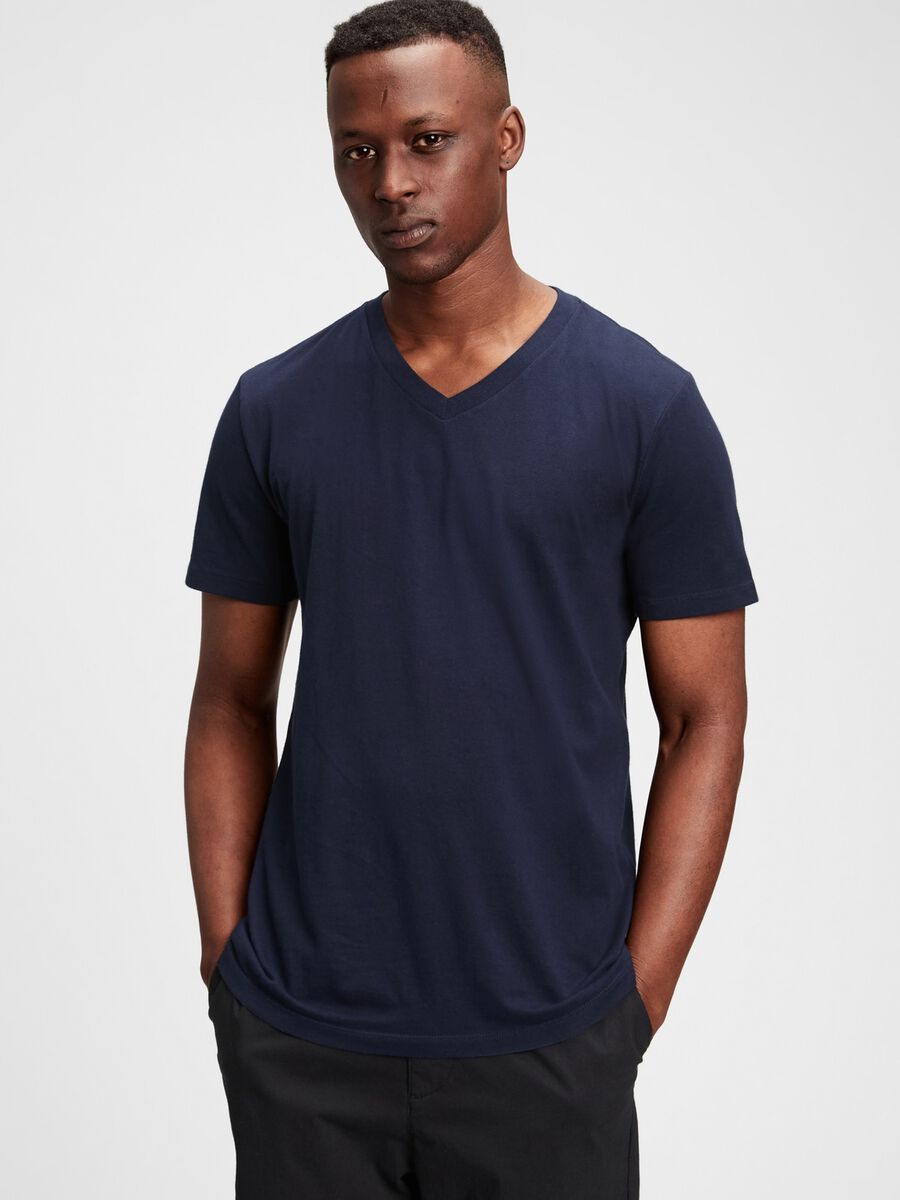 Cotton T-shirt with V neck_0
