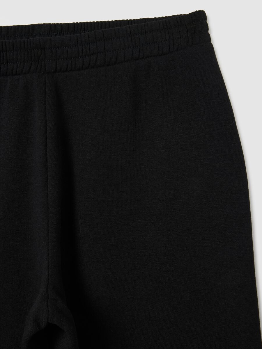Black regular fit cotton blend trousers with elasticated waist_1