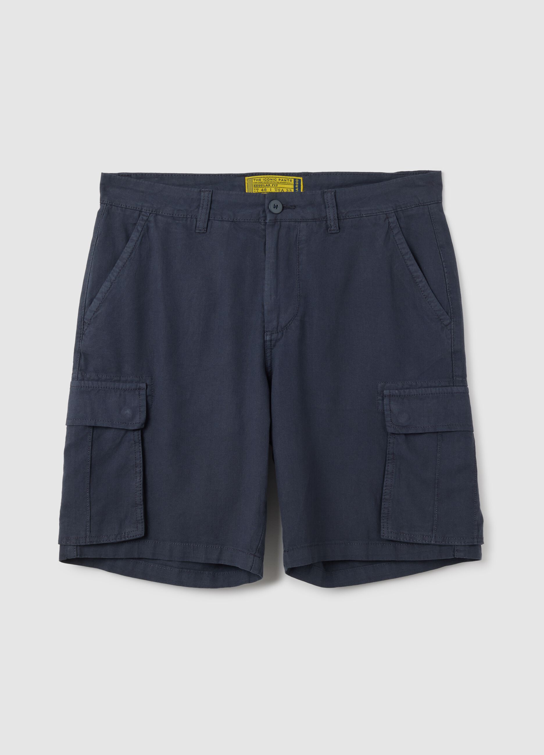 Men's blue linen blend regular fit cargo shorts