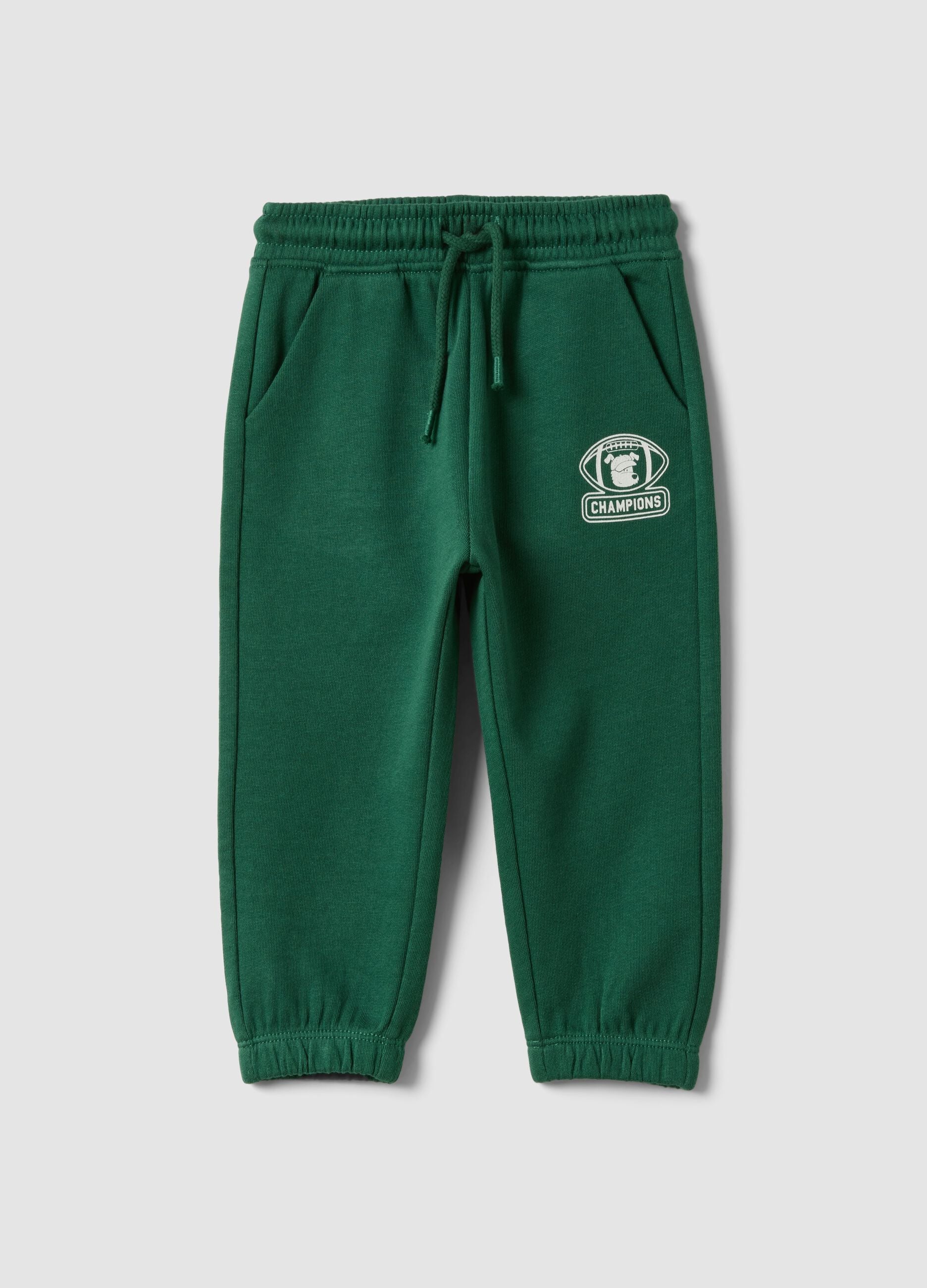 Pantaloni jogger verdi in puro cotone organico con coulisse per bimbo