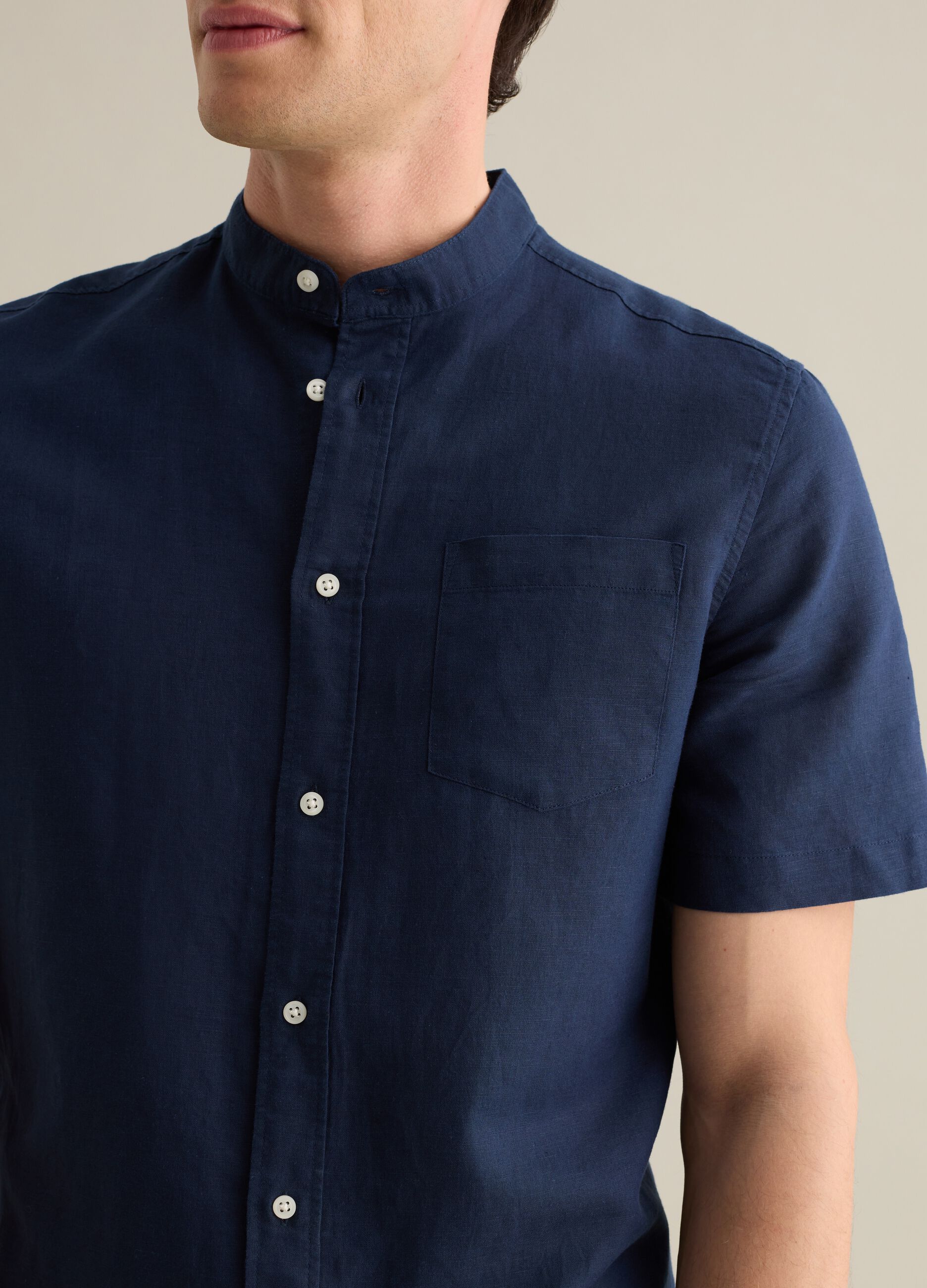 Blue Korean shirt in linen and cotton