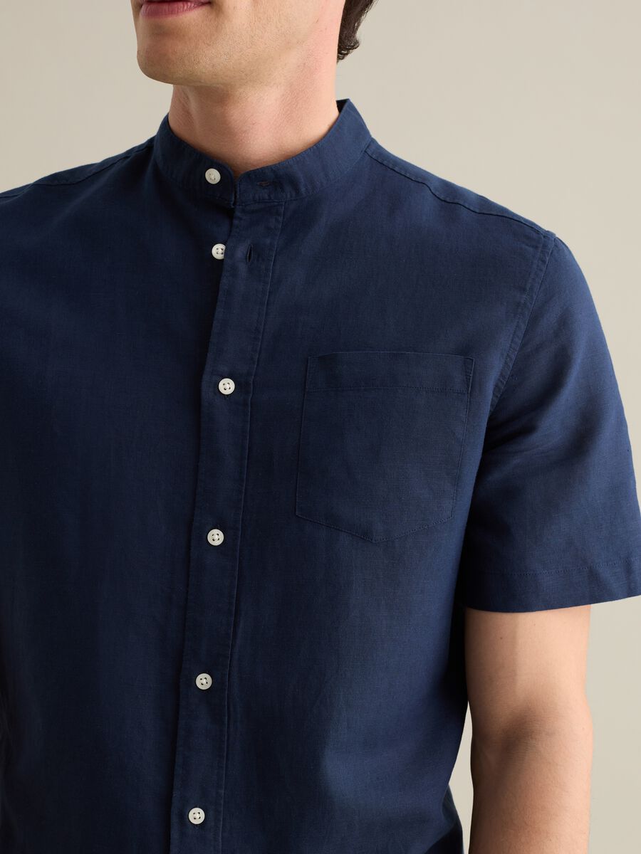 Blue Korean shirt in linen and cotton_2