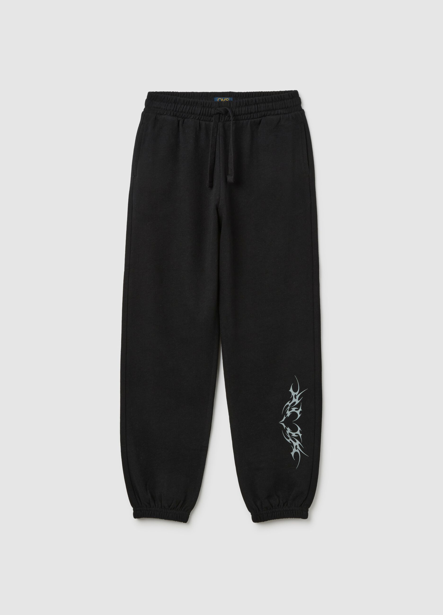 Girls' black pure cotton jogger trousers regular fit