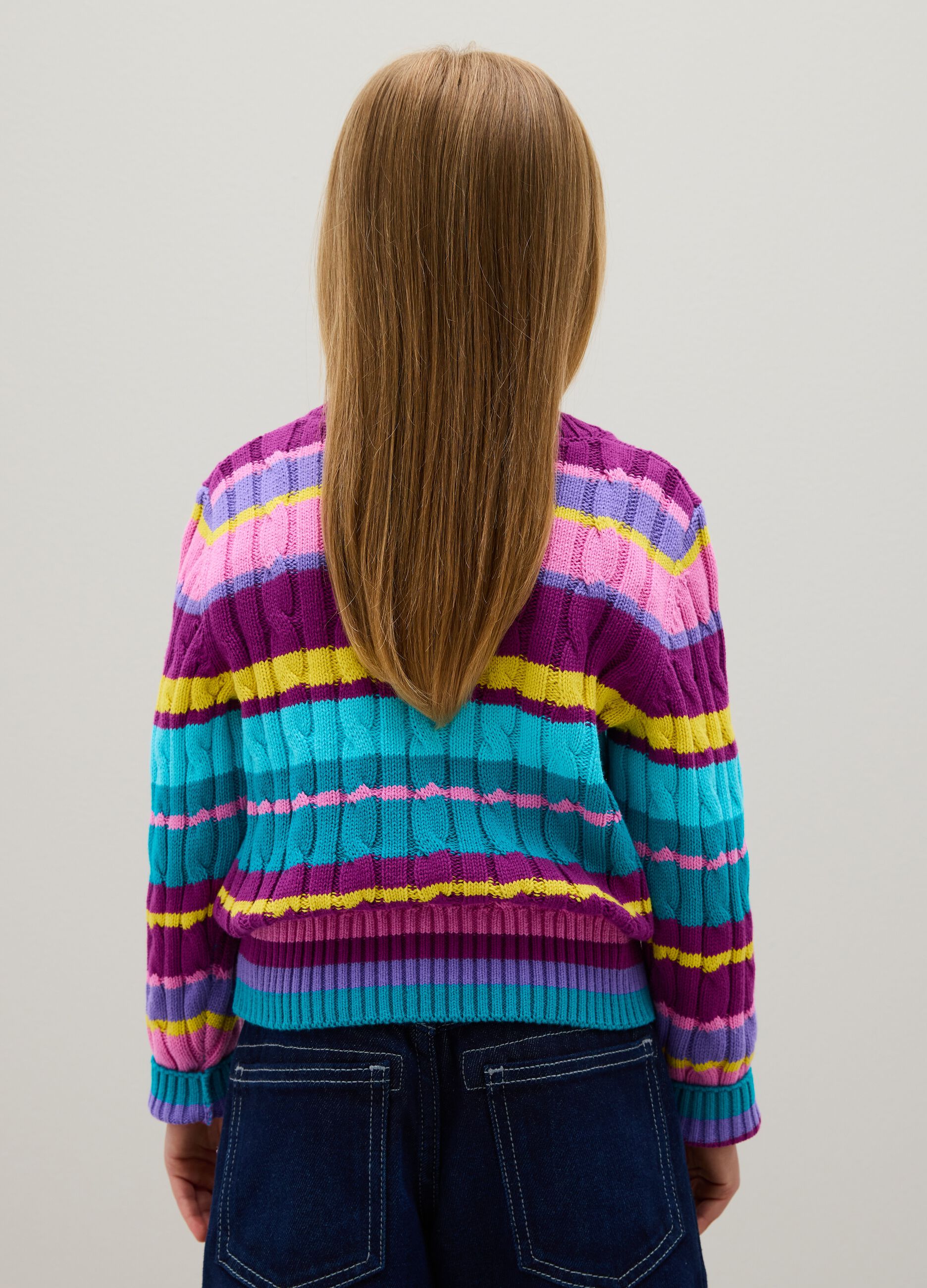 Girls' multicolour regular fit pure cotton sweater