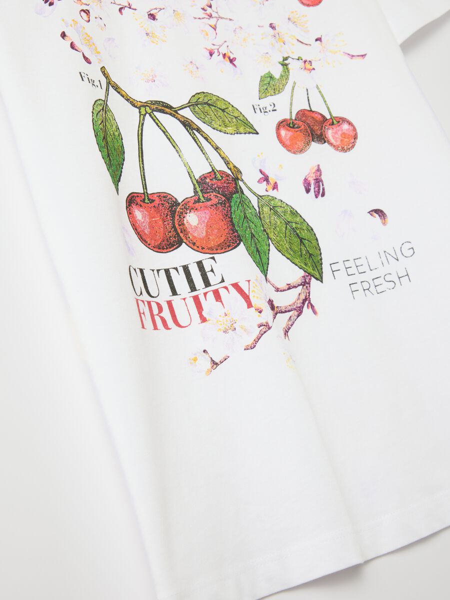 White T-shirt with cherry print in cotton_5