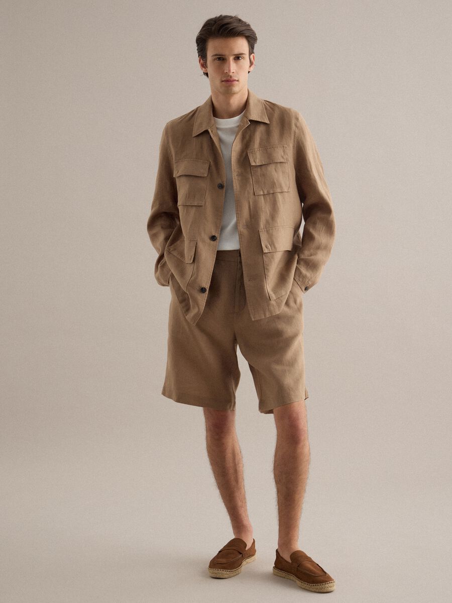 Bermuda in puro lino marroni regular fit_0